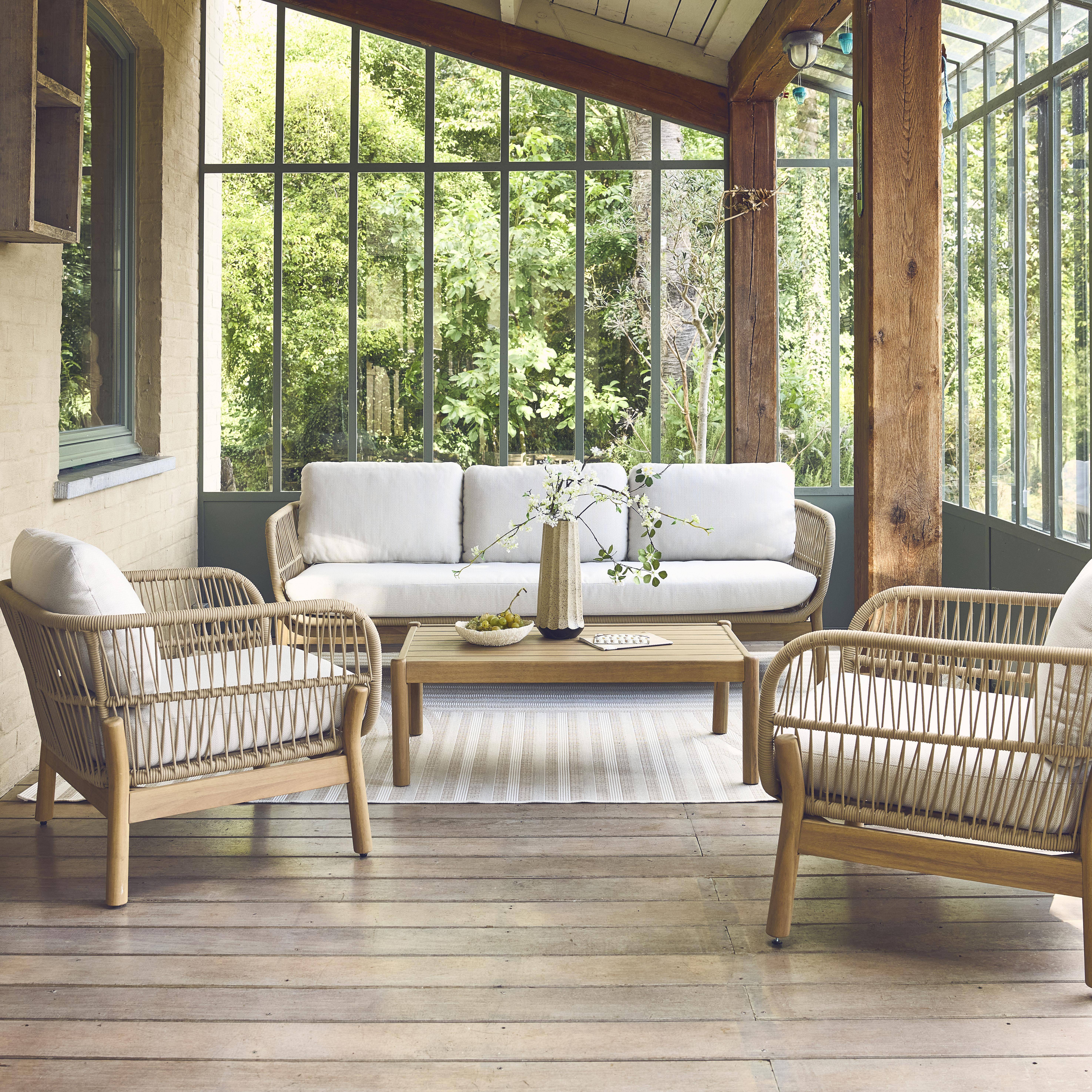 5-seater acacia wooden garden lounge with rope, Ipanema, Beige, 203x78x62 cm,sweeek,Photo1
