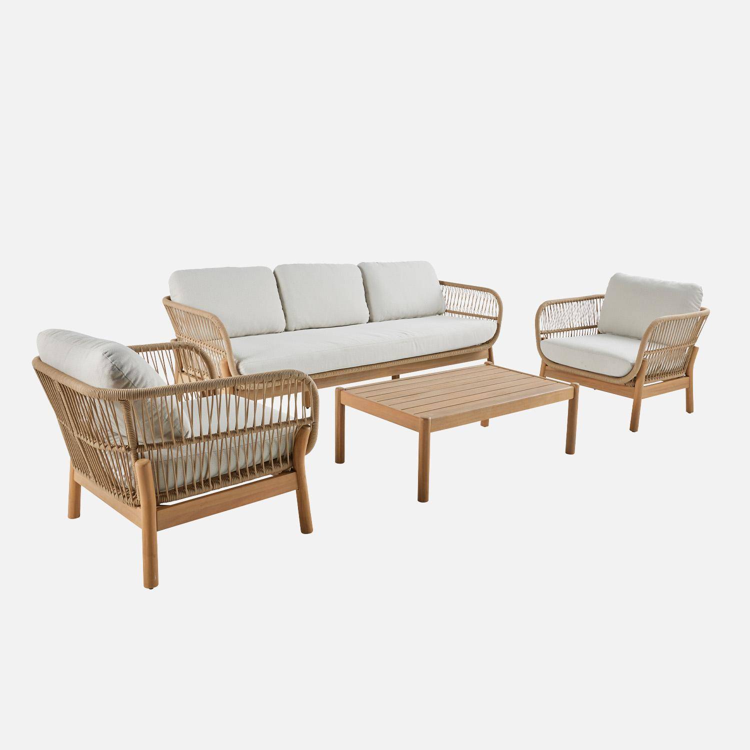 5-seater acacia wooden garden lounge with rope, Ipanema, Beige, 203x78x62 cm Photo5