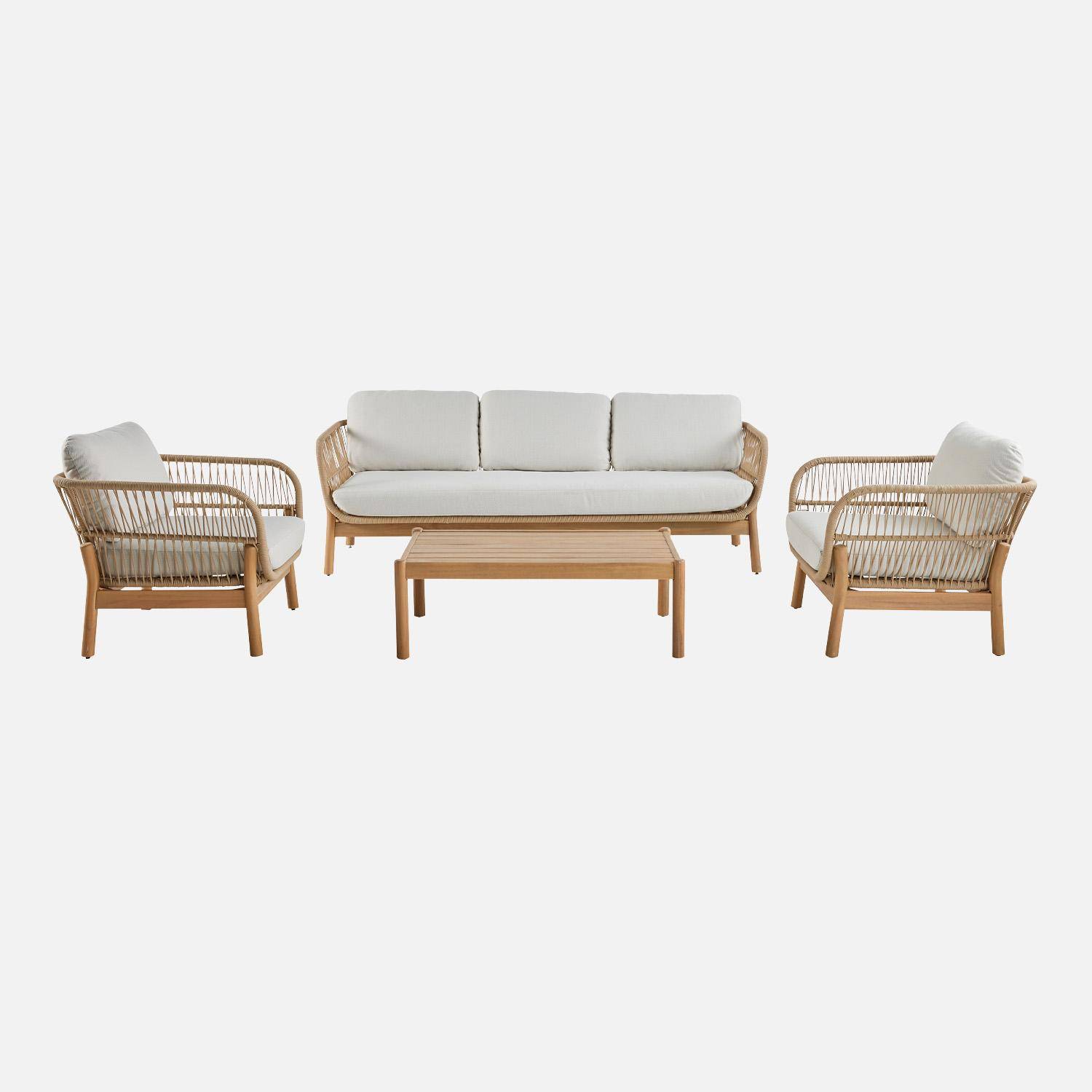 5-seater acacia wooden garden lounge with rope, Ipanema, Beige, 203x78x62 cm Photo6