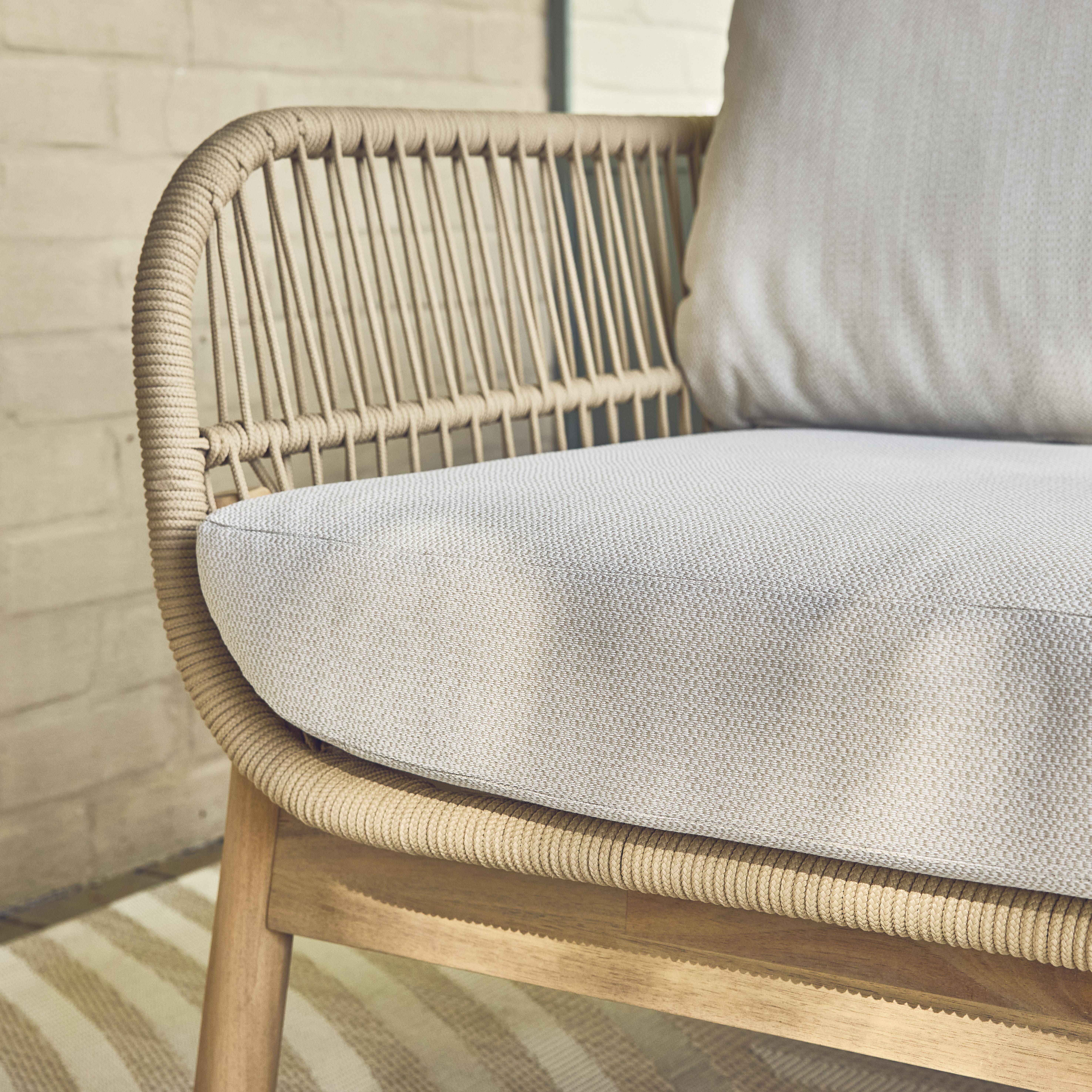 5-seater acacia wooden garden lounge with rope, Ipanema, Beige, 203x78x62 cm Photo2