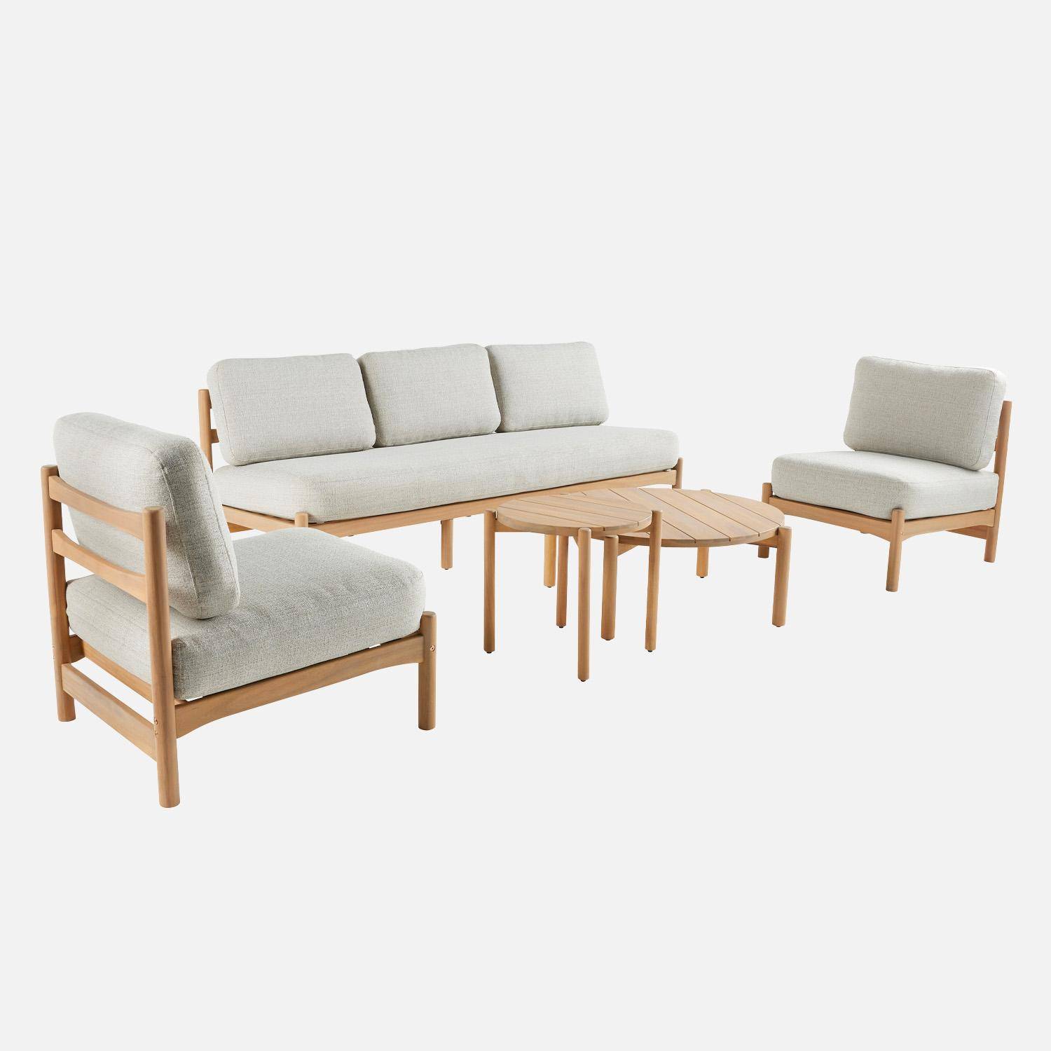 5-seater garden furniture set in acacia wood, Copacabana, Beige, 193x73.7x65 cm Photo4
