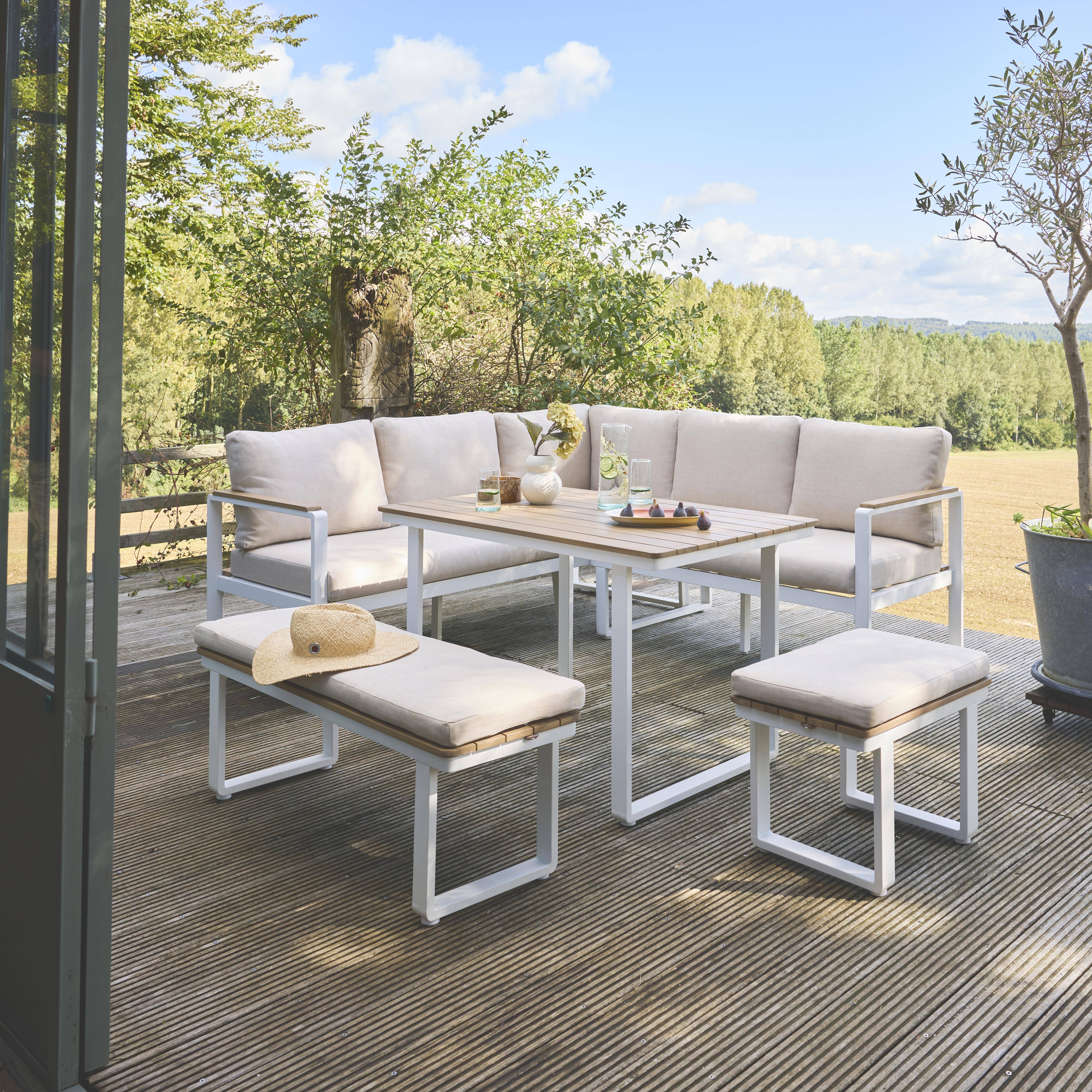 8-seater garden lounge in acacia wood and aluminium, Pampas, White, 197x72.5x72.5 cm Photo2