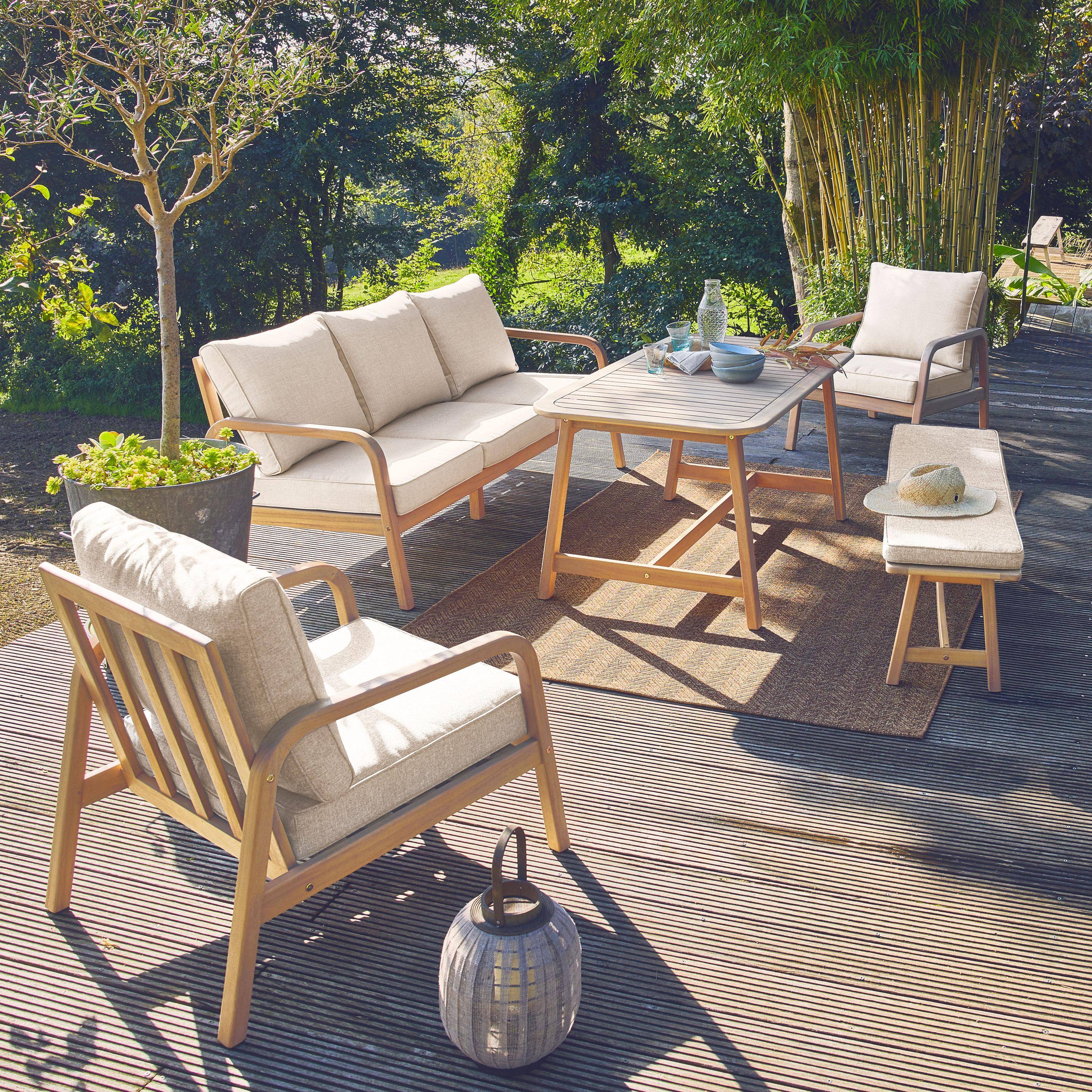 7-seater garden lounge in acacia wood, Carnota, Grey, 176x84x74 cm Photo1