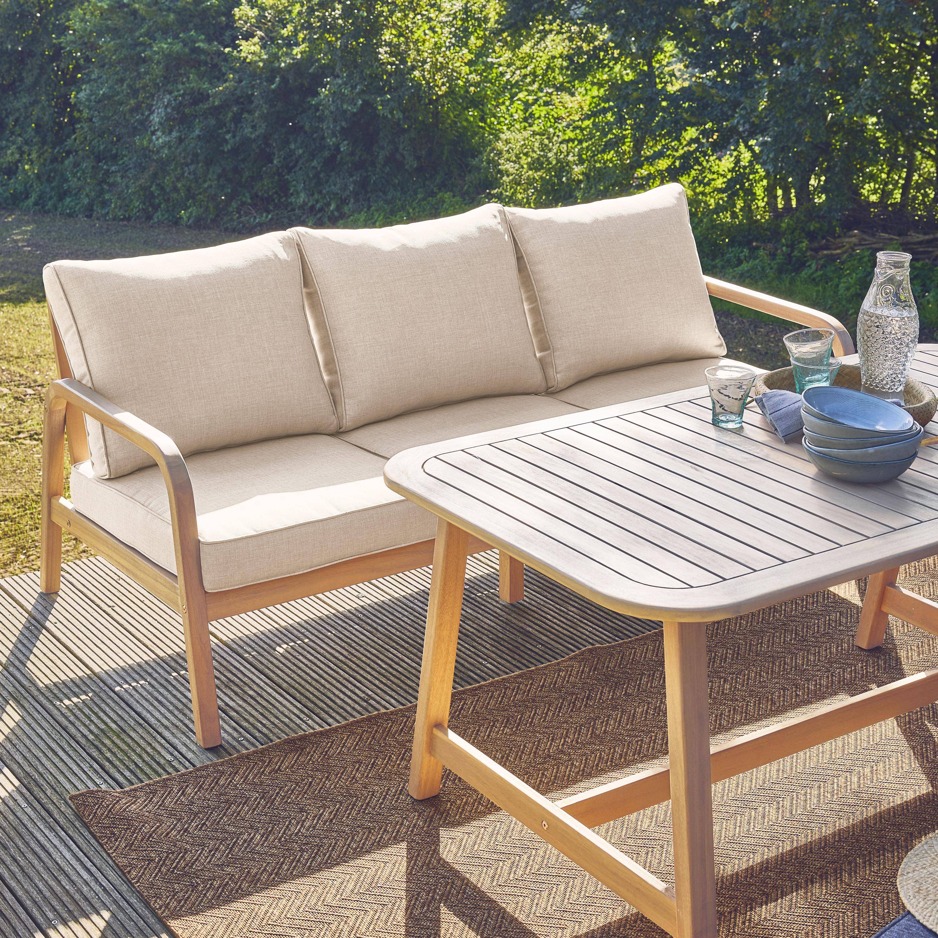 7-seater garden lounge in acacia wood, Beige | sweeek