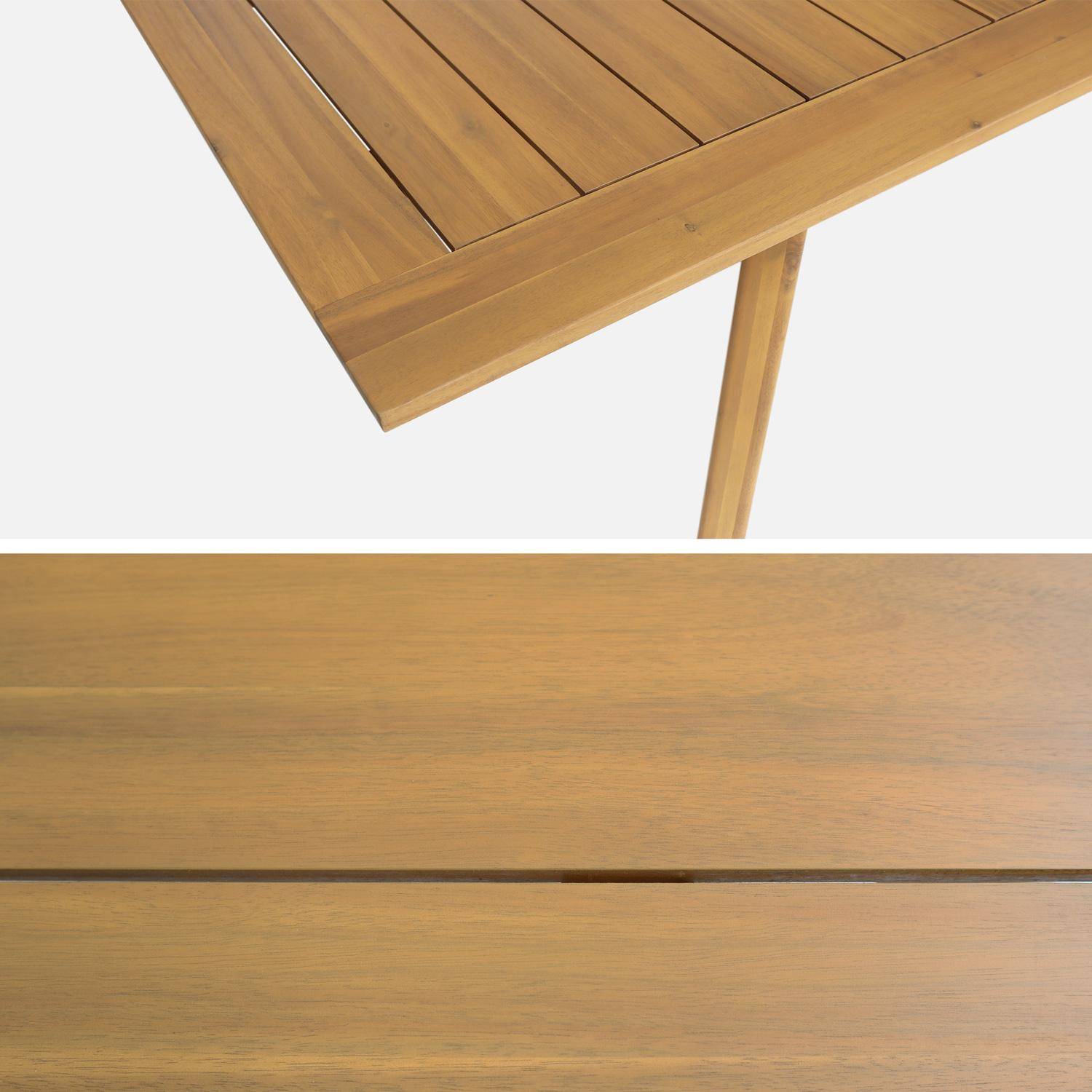 Table de jardin bois d'acacia 8 fauteuils PALENA et CERINA  naturel et beige 275 x 100 x 75 cm  Photo6