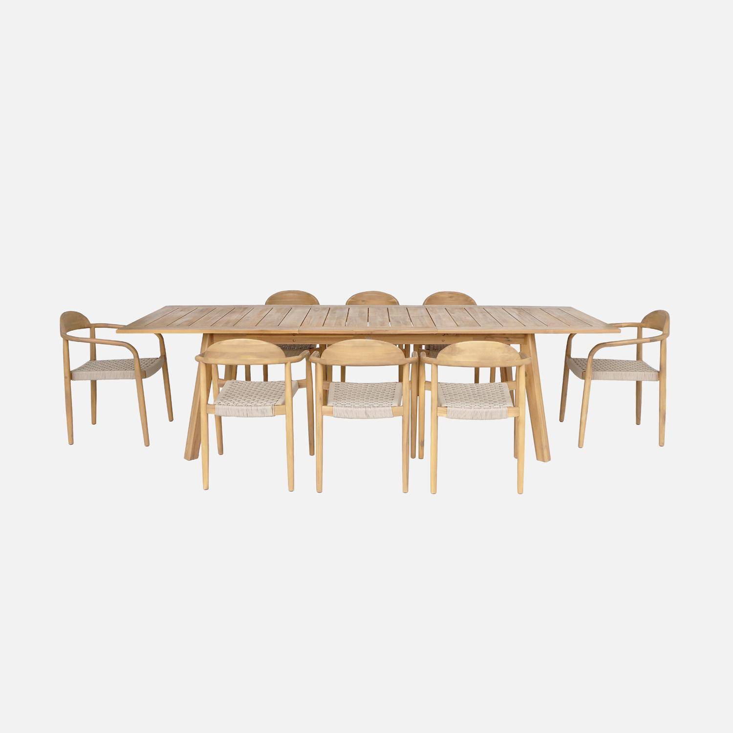 Table de jardin bois d'acacia 8 fauteuils PALENA et CERINA  naturel et beige 275 x 100 x 75 cm ,sweeek,Photo2