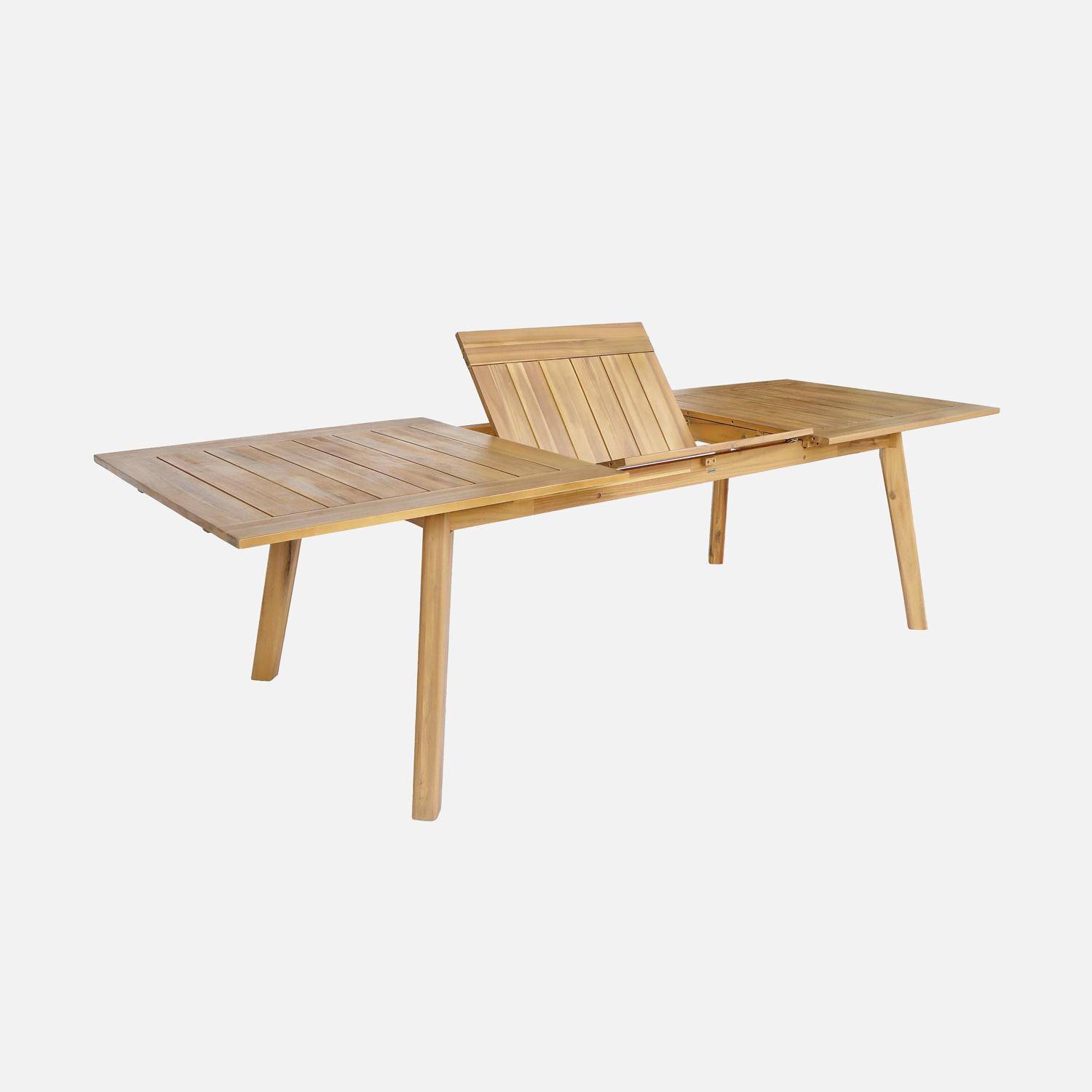 Table de jardin bois d'acacia 8 fauteuils PALENA et CERINA  naturel et beige 275 x 100 x 75 cm  Photo4