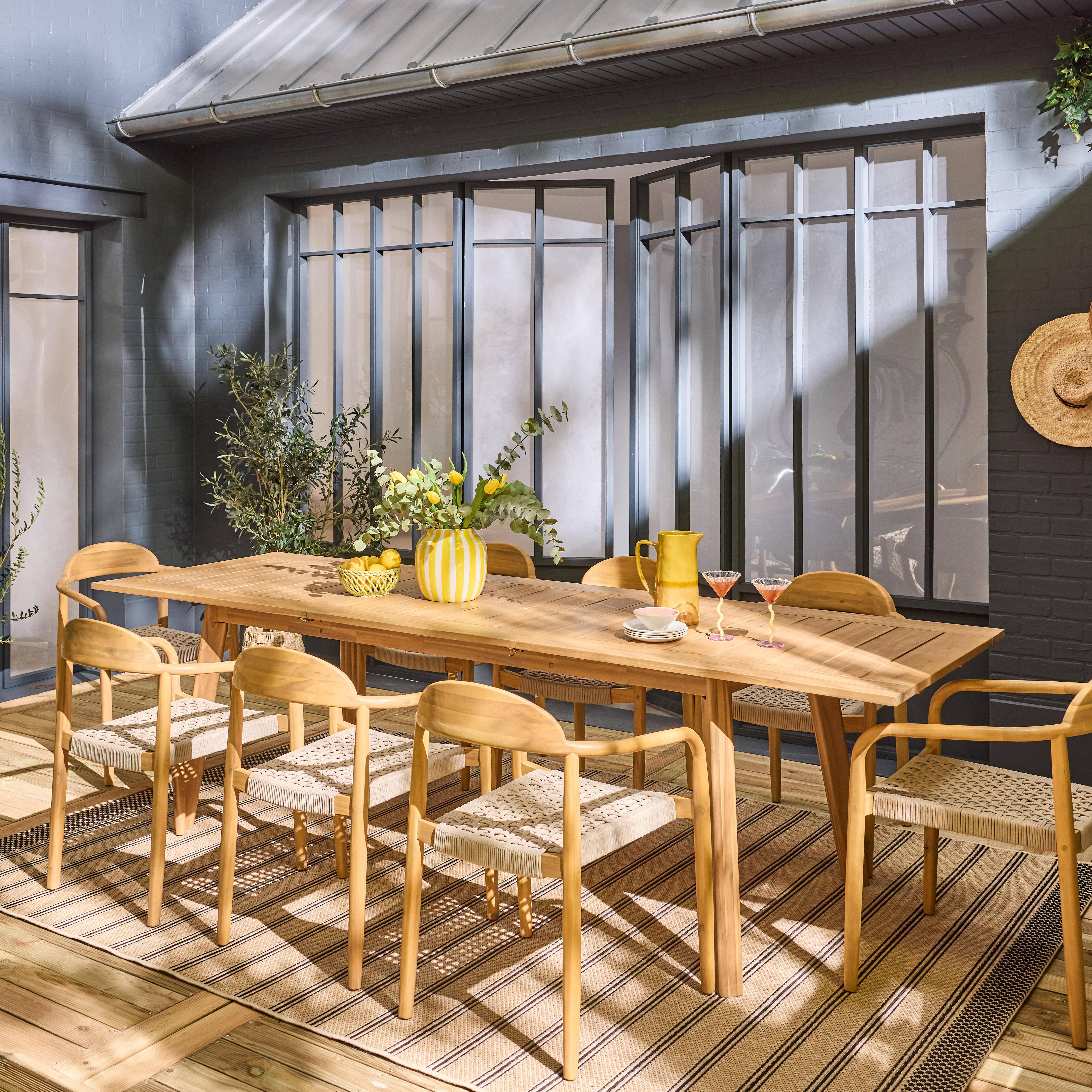 Tuinset van acaciahout met 8 stoelen PALENA en CERINA naturel en beige 275 x 100 x 75 cm Photo2