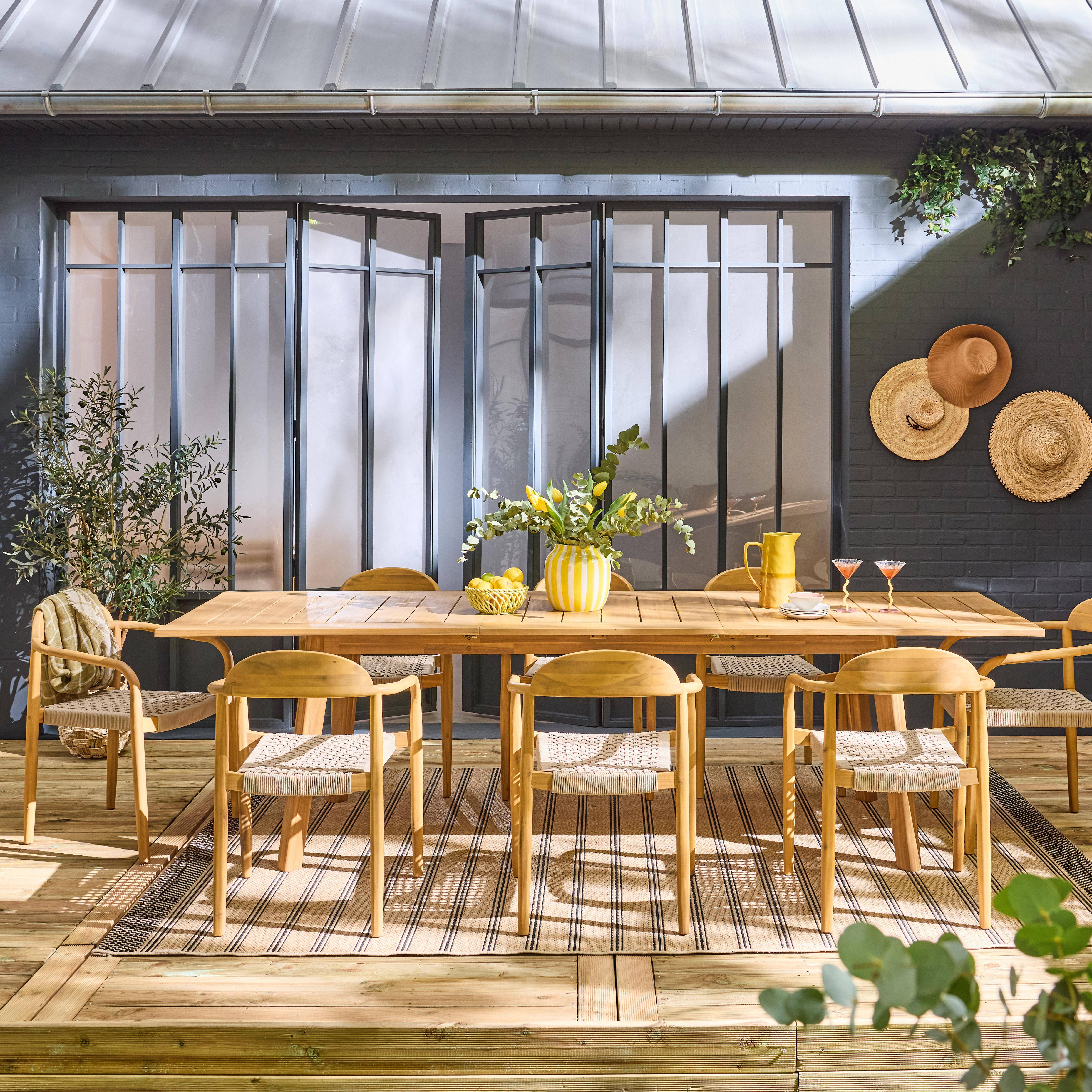 Tuinset van acaciahout met 8 stoelen PALENA en CERINA naturel en beige 275 x 100 x 75 cm Photo1