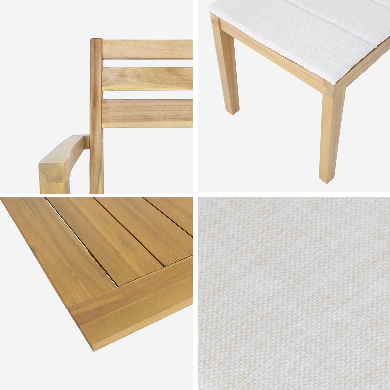 Table de jardin bois d'acacia 2 fauteuils 8 chaises PALENA et MERINA 275 x 100 x 75 cm naturel et beige Photo5