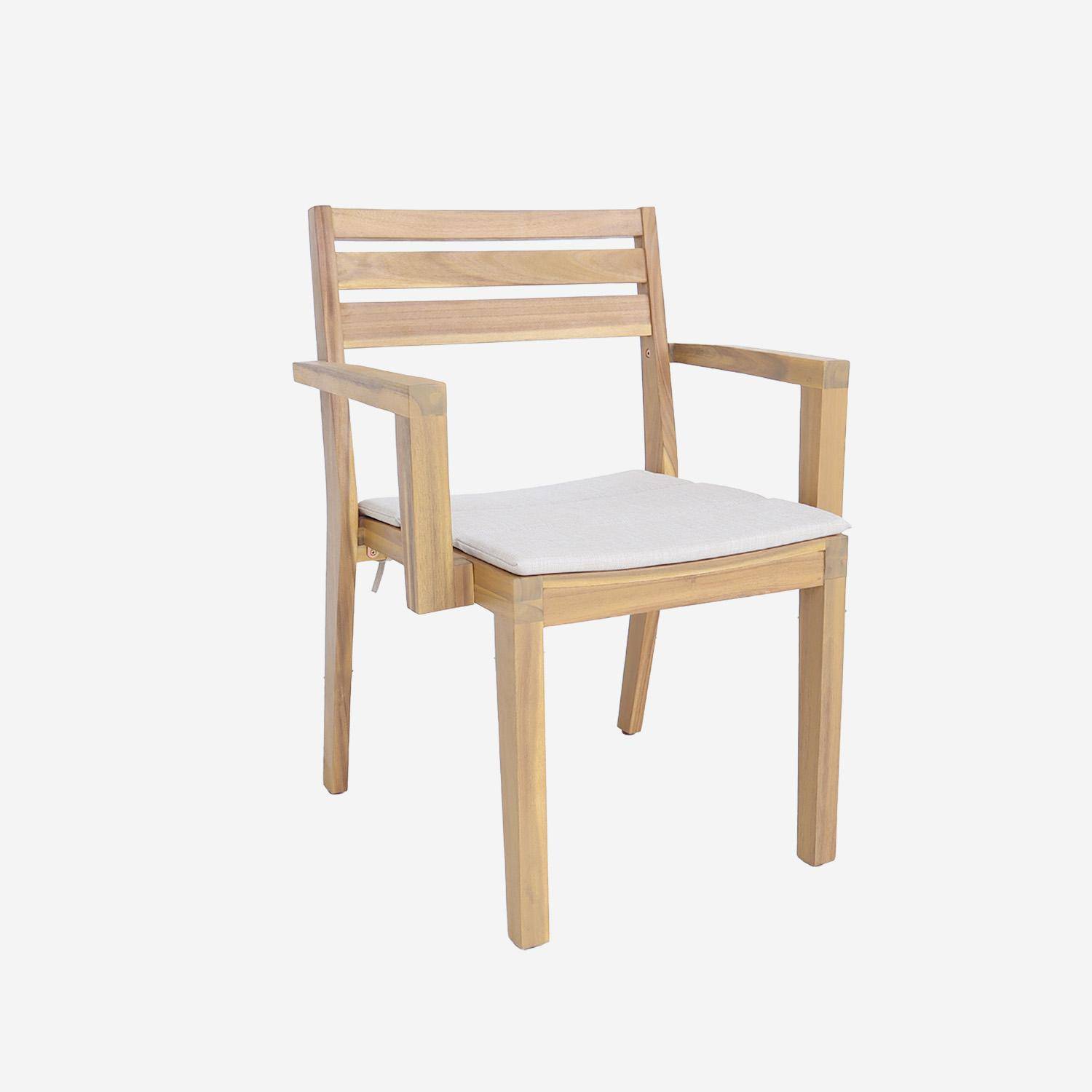 Table de jardin bois d'acacia 2 fauteuils 6 chaises PALENA et MERINA 275 x 100 x 75 cm naturel et beige Photo3