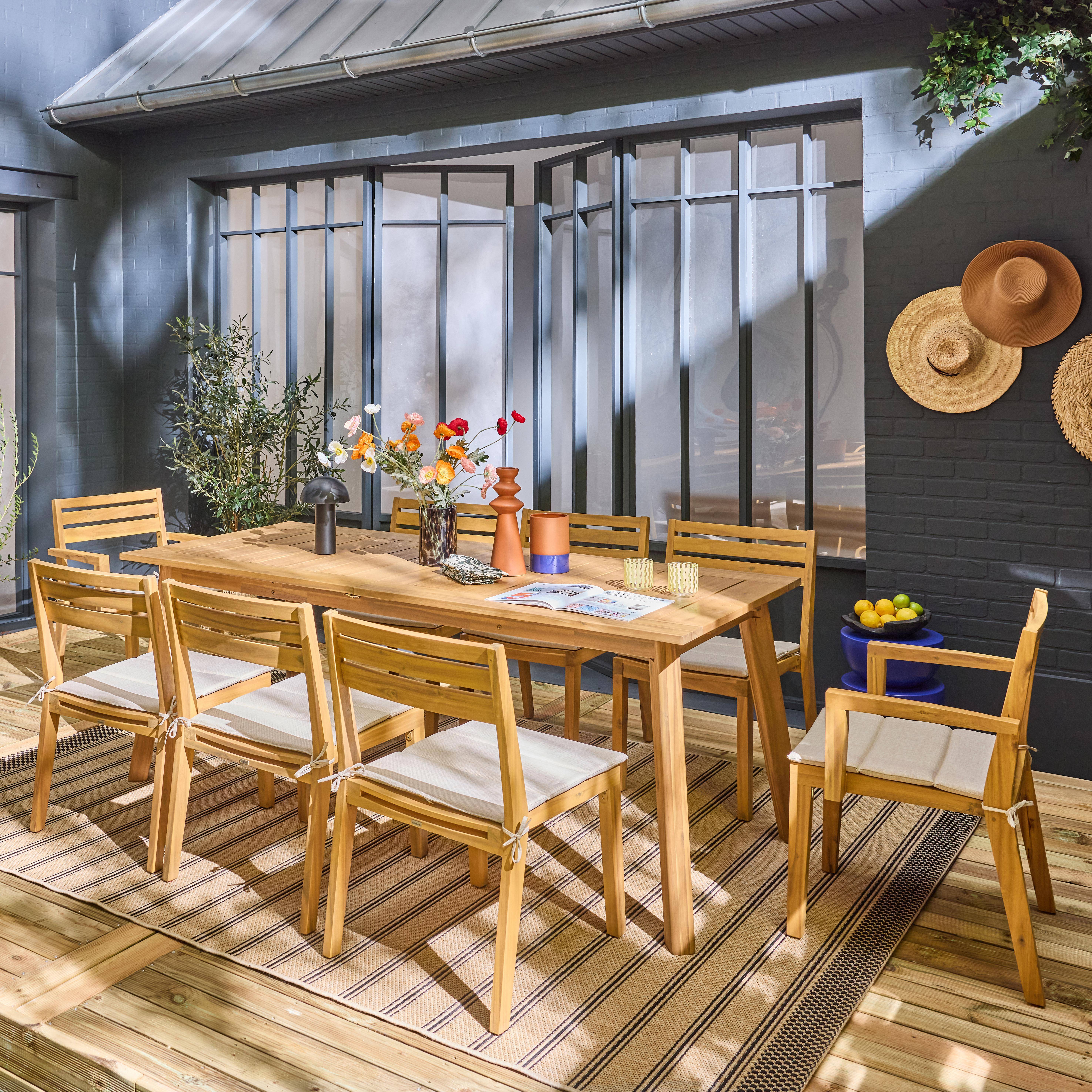 Tuinltafel van acaciahout 2 fauteuils 6 stoelen PALENA en MERINA 275 x 100 x 75 cm naturel en beige Photo2