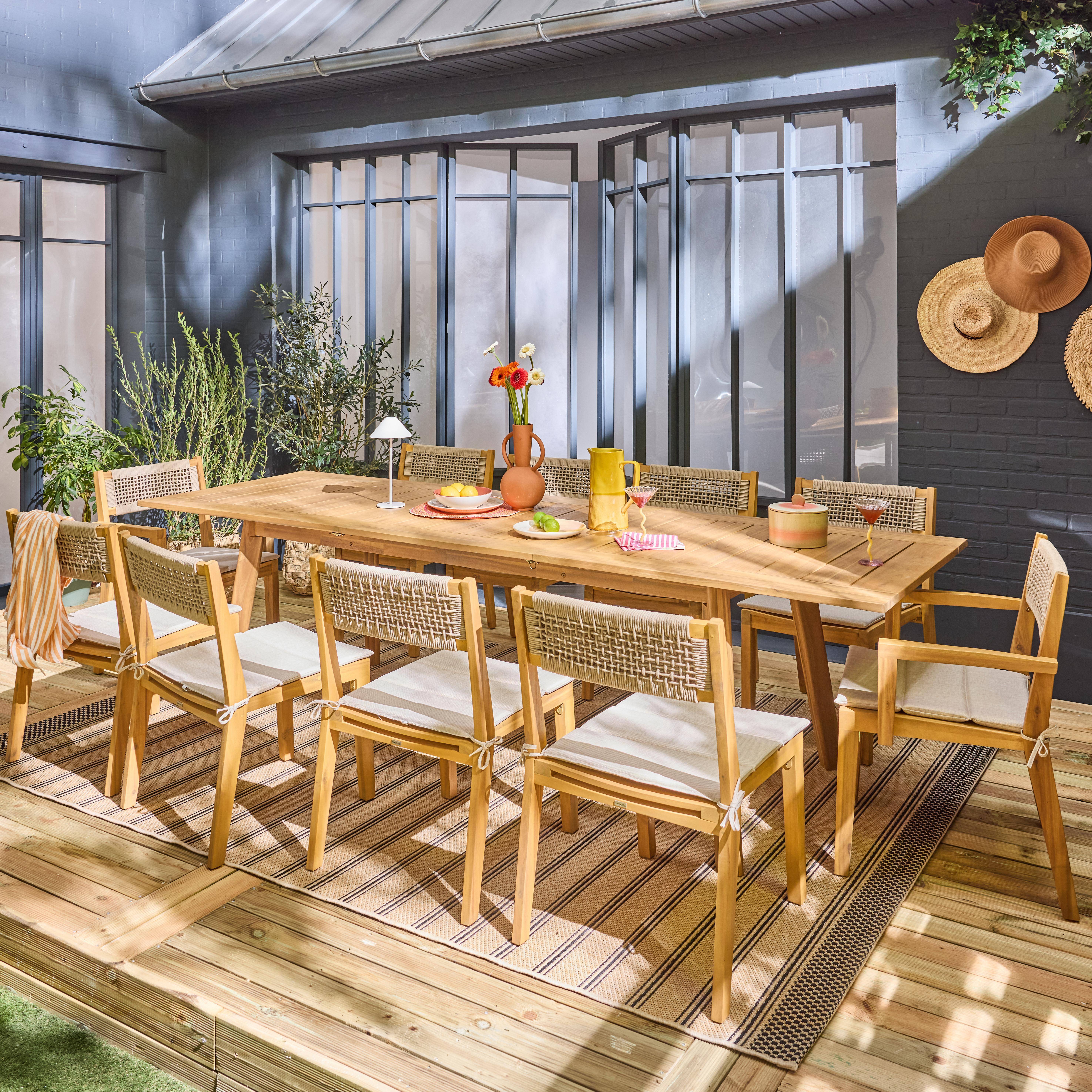 Mesa de jardín de madera de acacia, 2 sillones y 8 sillas, Palena + Galena, Natural, 275x100x75 cm,sweeek,Photo2