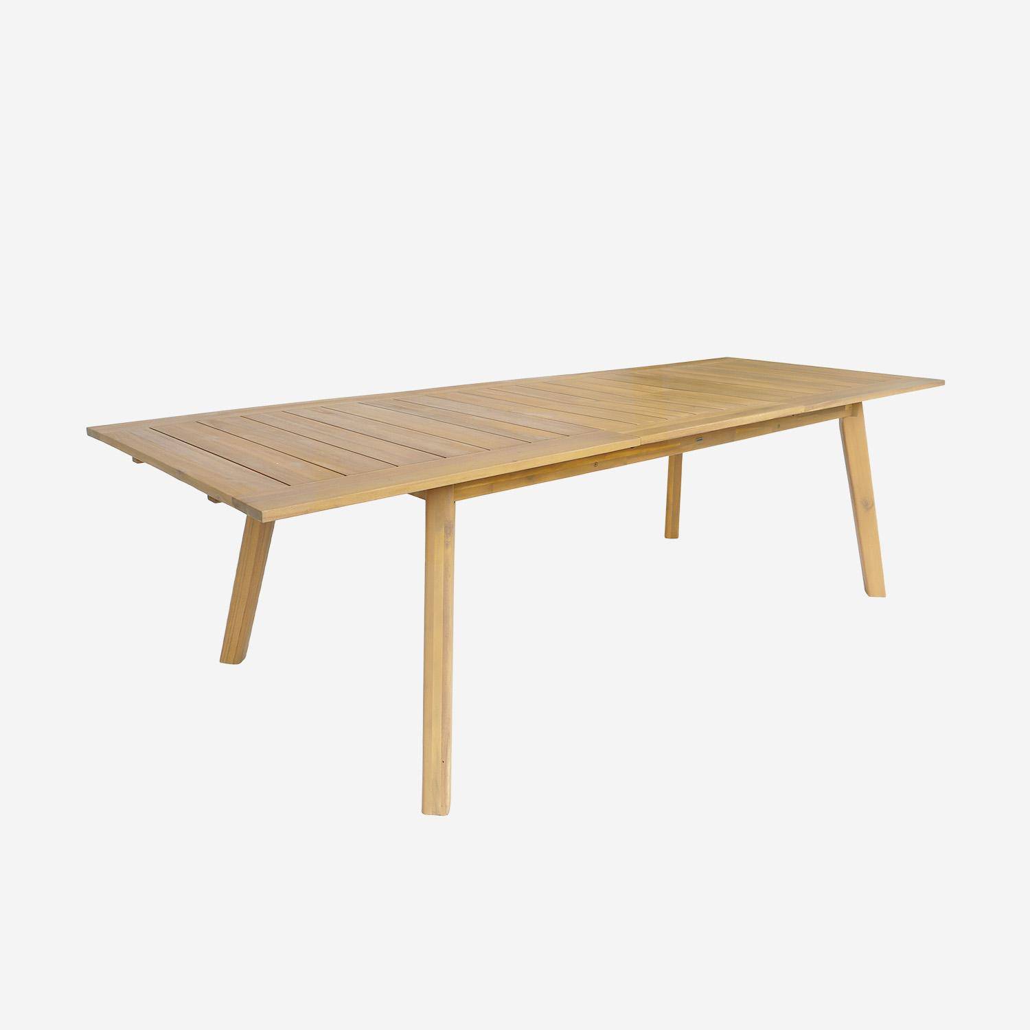 Table de jardin bois d'acacia 2 fauteuils 8 chaises PALENA et GALENA 275 x 100 x 75 cm naturel et beige Photo2