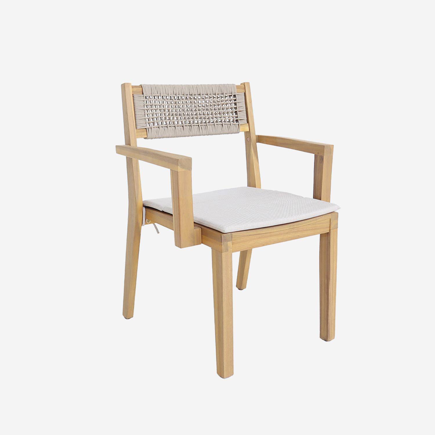 Table de jardin bois d'acacia 2 fauteuils 8 chaises PALENA et GALENA 275 x 100 x 75 cm naturel et beige Photo3