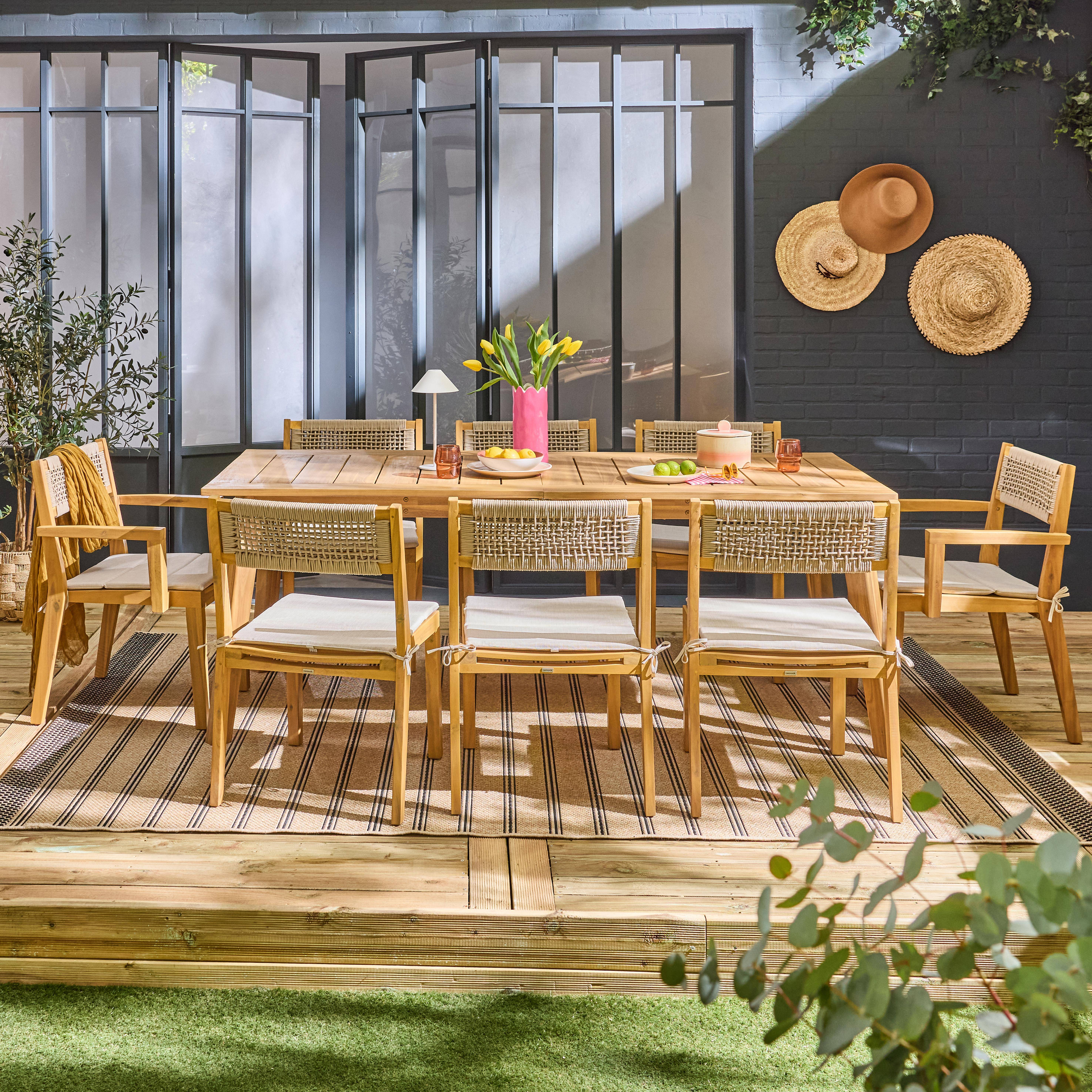 Acacia tuintafel 2 fauteuils  6 stoelen PALENA en GALENA 275 x 100 x 75 cm naturel en beige Photo1