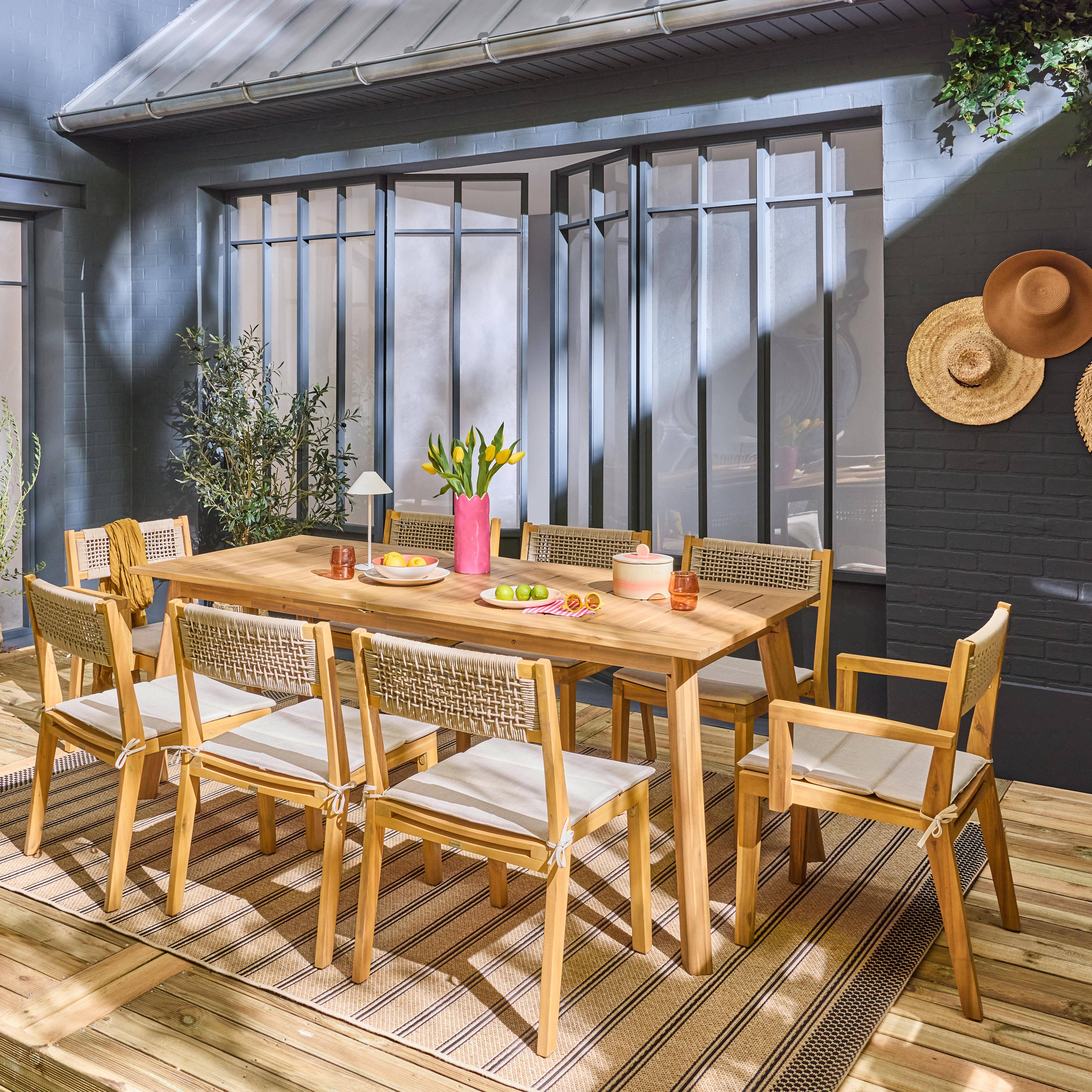 Acacia tuintafel 2 fauteuils  6 stoelen PALENA en GALENA 275 x 100 x 75 cm naturel en beige Photo2