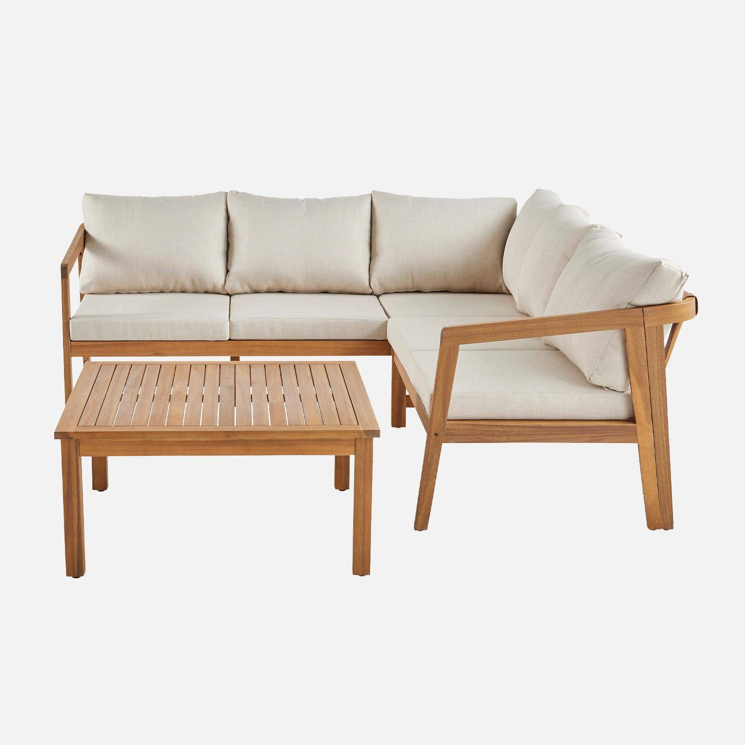 5-seater corner garden lounge in acacia wood, Loberia, Beige, 187x77.5x64.5 cm Photo6