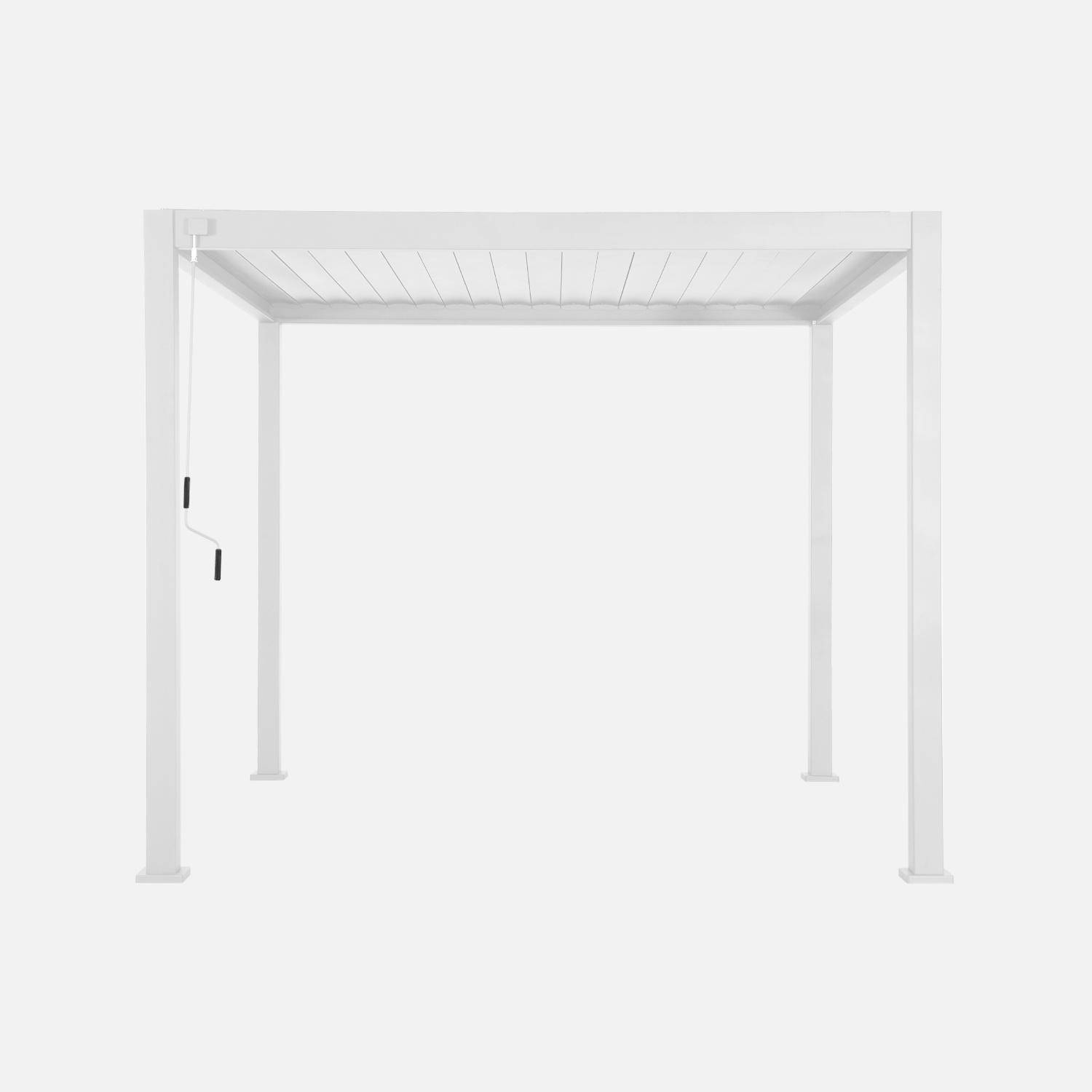 Pergola bioclimatique aluminium 3x3 m V2 lames orientables + 3 persiennes TRIOMPHE blanc Photo3