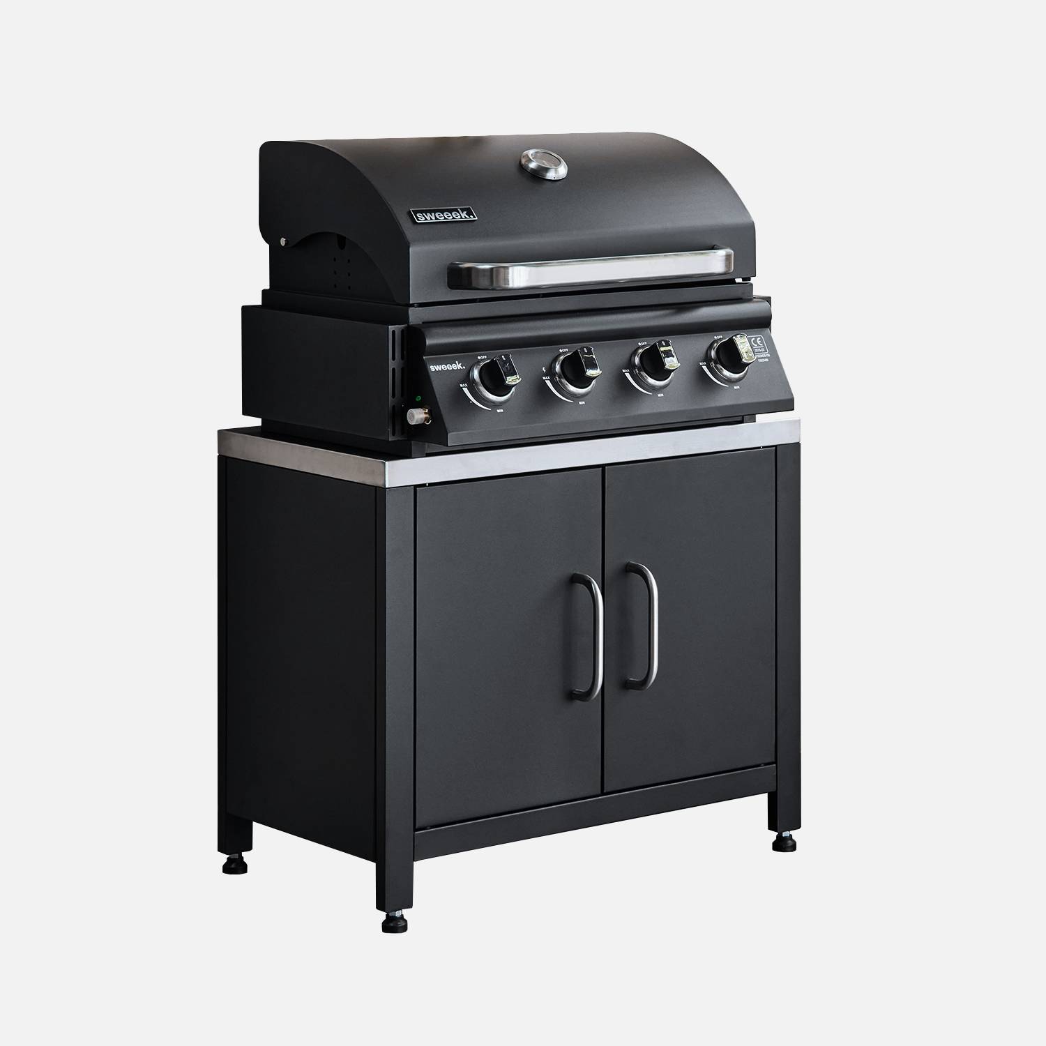 Churrasqueira a gás de 4 queimadores + cozinha externa em aço, 80cm, Preto