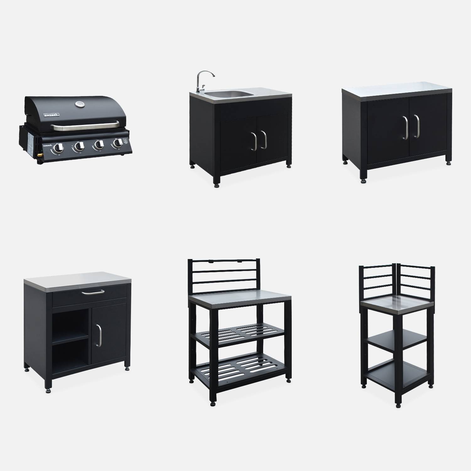 Gasgrill mit 4 Brennern + 5 Outdoor-Küchenelemente