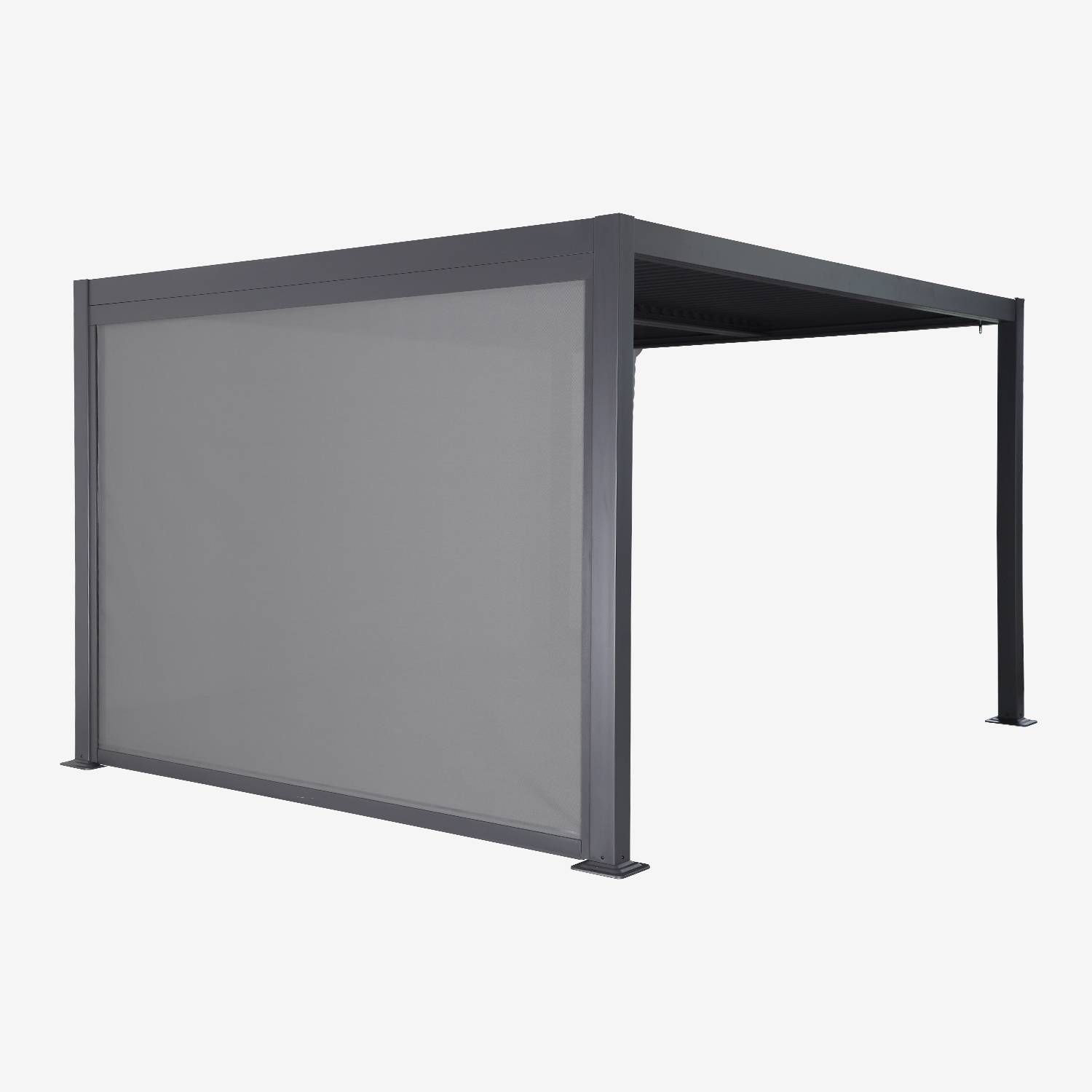Pergola bioclimático 3x3m em alumínio e aço + 1 toldo de 3m, Antracite