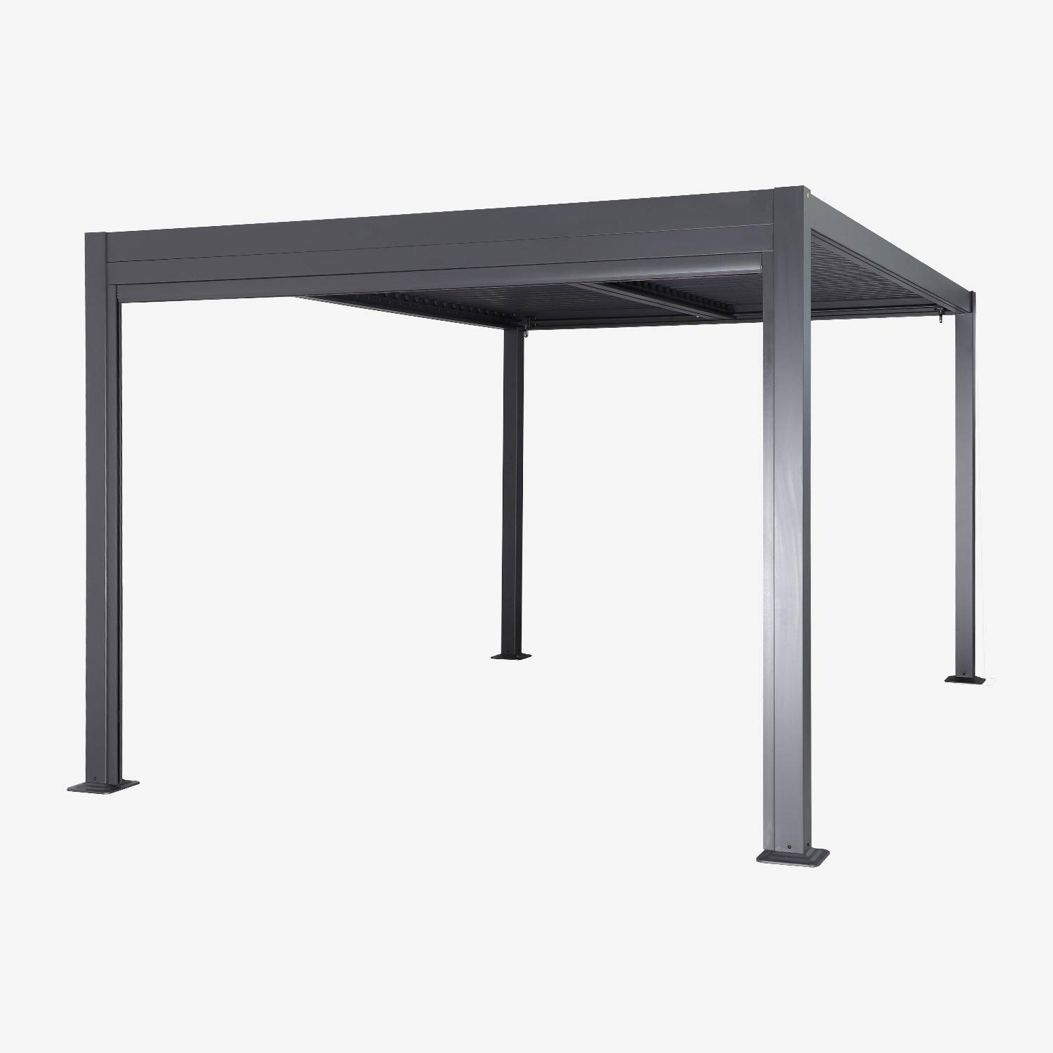 Pergola bioclimatique aluminium et acier 3x3m lames orientables + store 3m PALACE anthracite Photo2