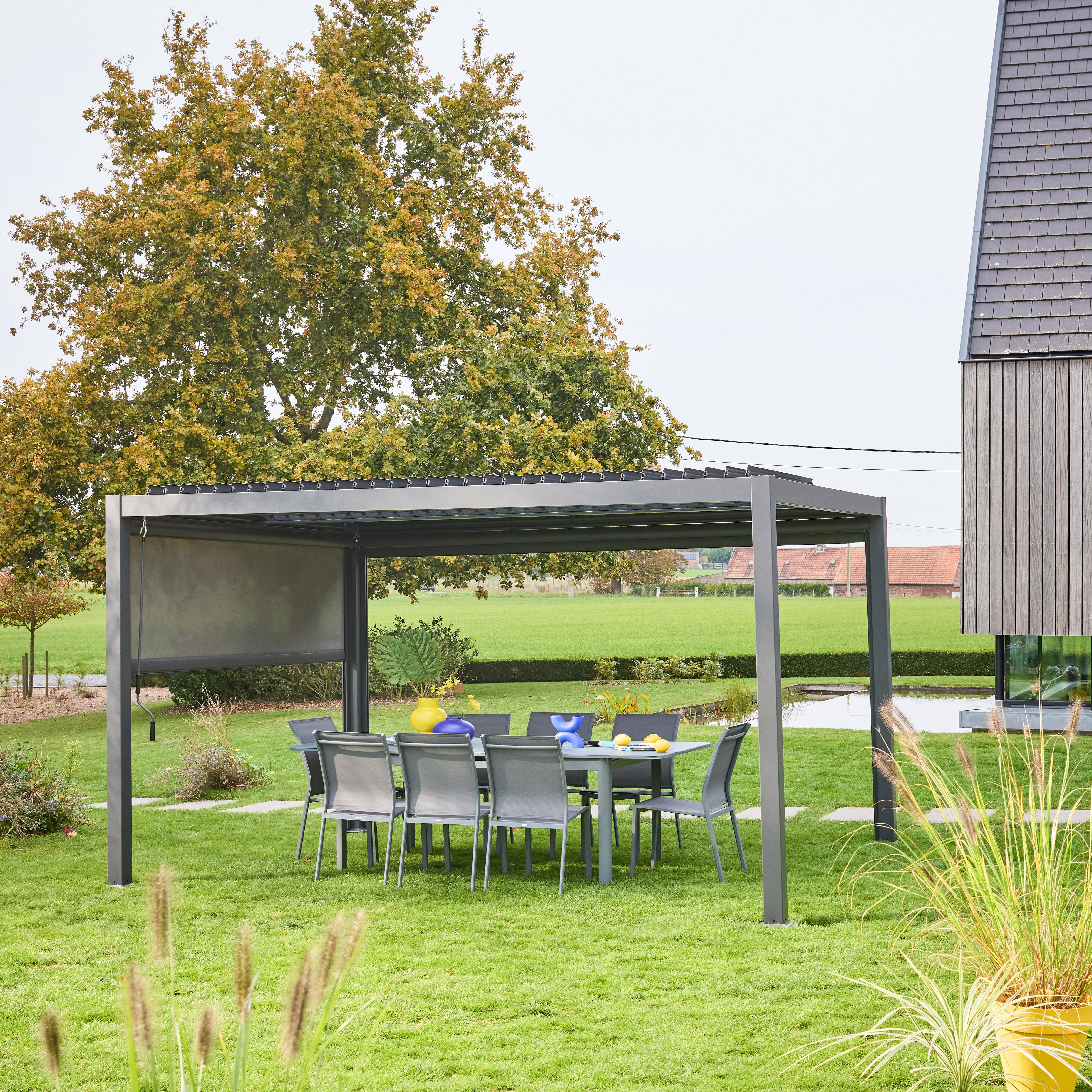 Pergola met lamellendak van aluminium en staal 3x4m + 3m PALACE antraciet zonnescherm,sweeek,Photo2