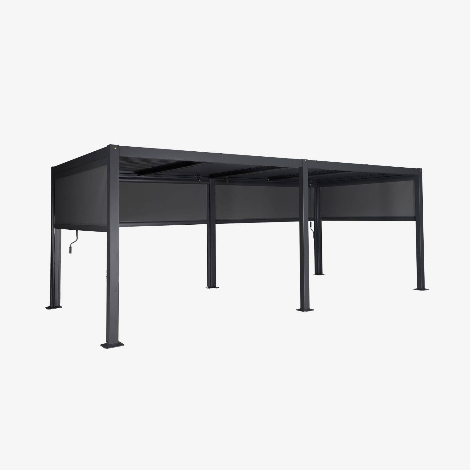 3x6m louvered aluminium pergola + 4 privacy screens of 3m, Palace + screens, Anthracite, 574x292x231 cm Photo3