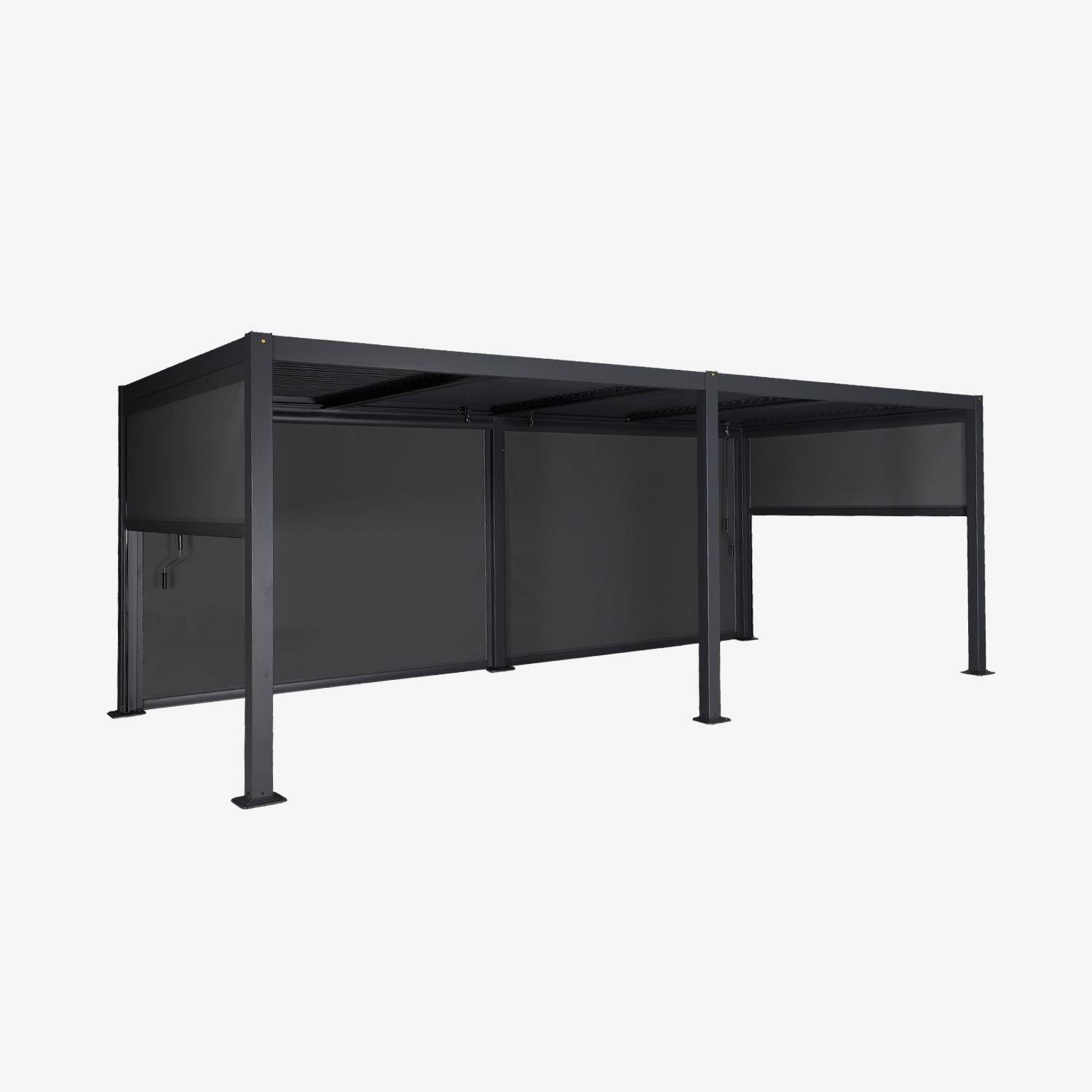 3x6m louvered aluminium pergola + 4 privacy screens of 3m, Palace + screens, Anthracite, 574x292x231 cm Photo2