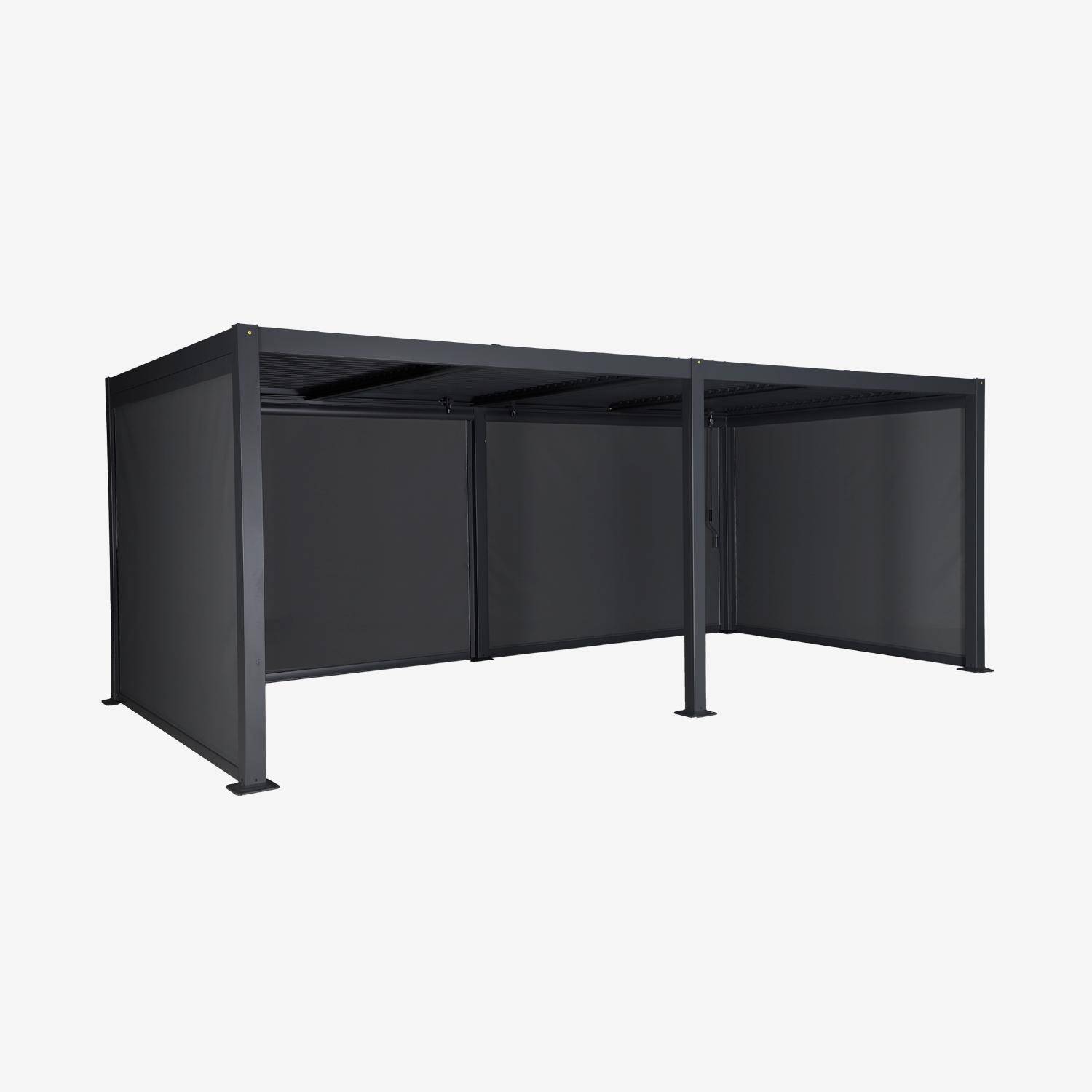 3x6m louvered aluminium pergola + 4 privacy screens of 3m, Palace + screens, Anthracite, 574x292x231 cm,sweeek,Photo1
