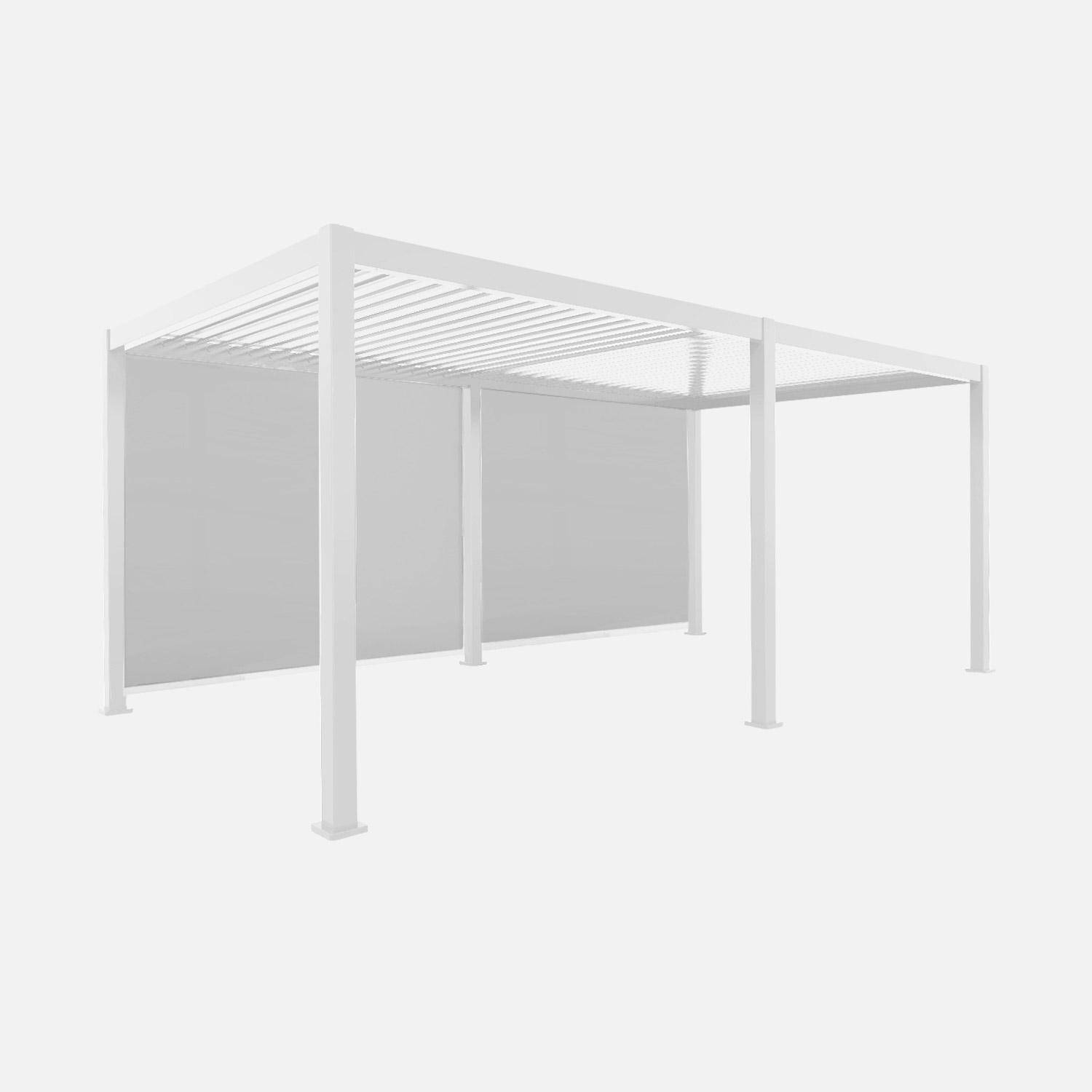 Pergola bioclimatica 3x6m in alluminio + 2 tende 3m  Bianco - 600x300x250 cm,sweeek,Photo2
