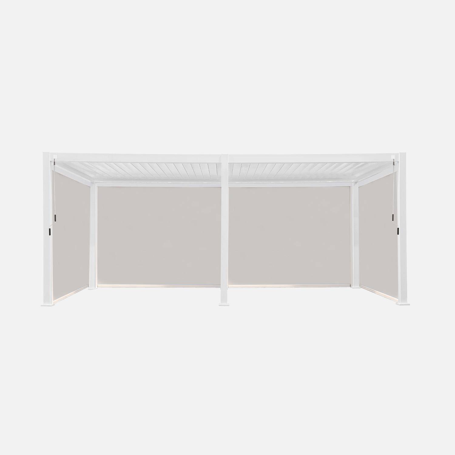 Pergola bioclimatique en aluminium, lames orientables 3x6m + 4 stores 3m TRIOMPHE blanc Photo1