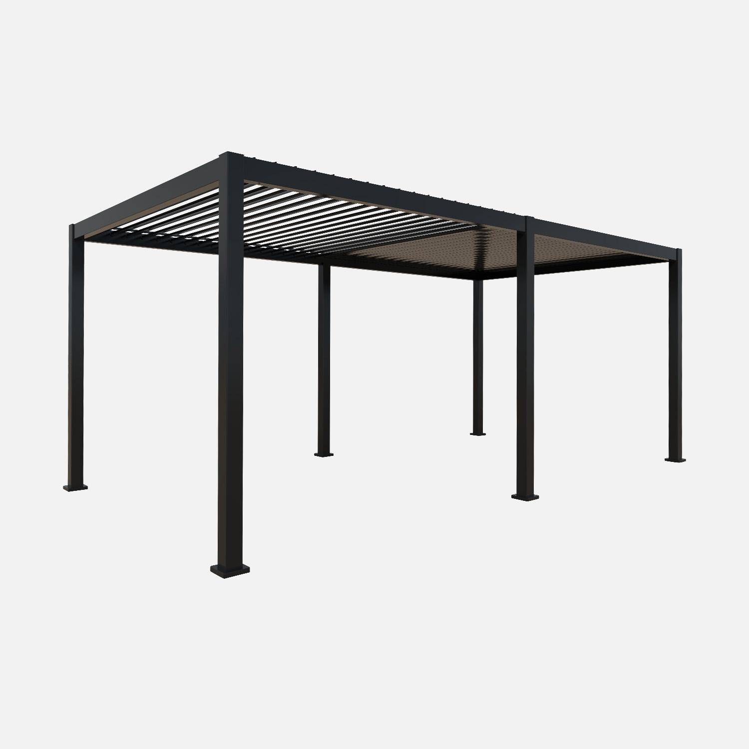  3x6m louvered aluminium  pergola + 4 privacy screens 3m, Triomphe + screens, Anthracite, 600x300x250 cm Photo2