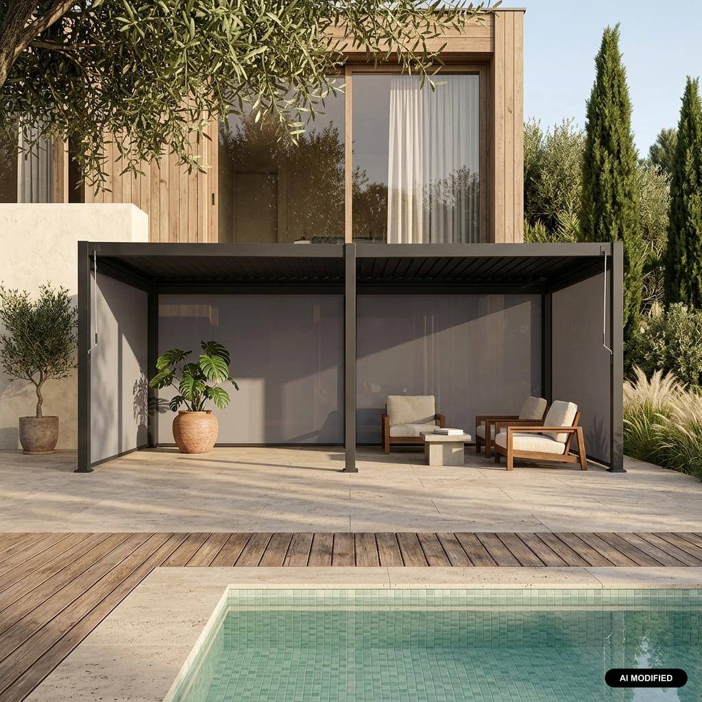 Pergola bioklimatyczna Triomphe z aluminium, listwy regulowane 3x6m + 4 markizy 3m antracyt Photo1
