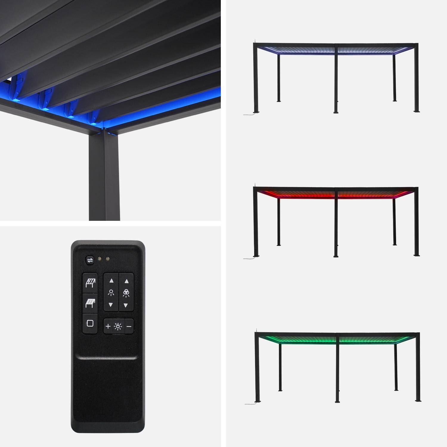 Pergola Bioclimatique électrique 3x6m, aluminium, à lames orientables avec éclairage LED + 2 stores 3m TRIOMPHE anthracite Photo3