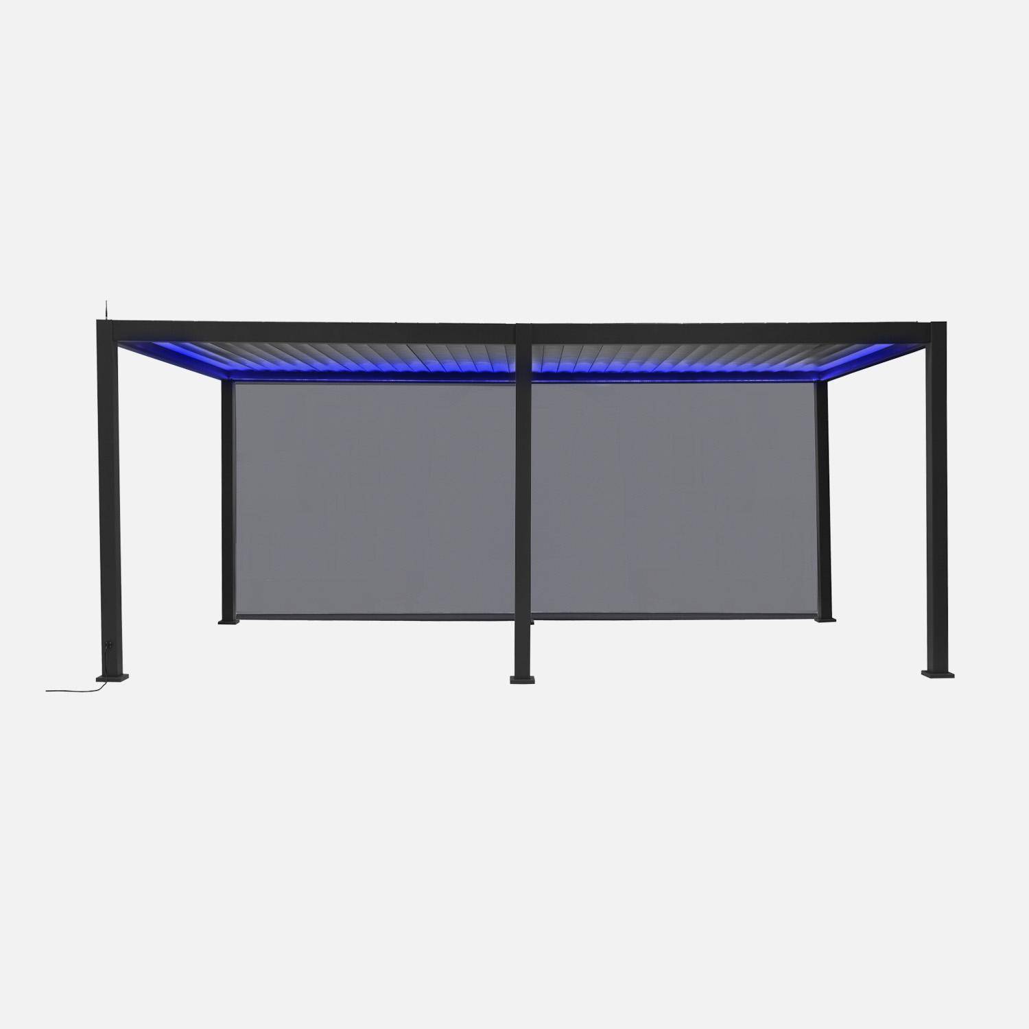 Pergola Bioclimatique électrique 3x6m, aluminium, à lames orientables avec éclairage LED + 2 stores 3m TRIOMPHE anthracite Photo1