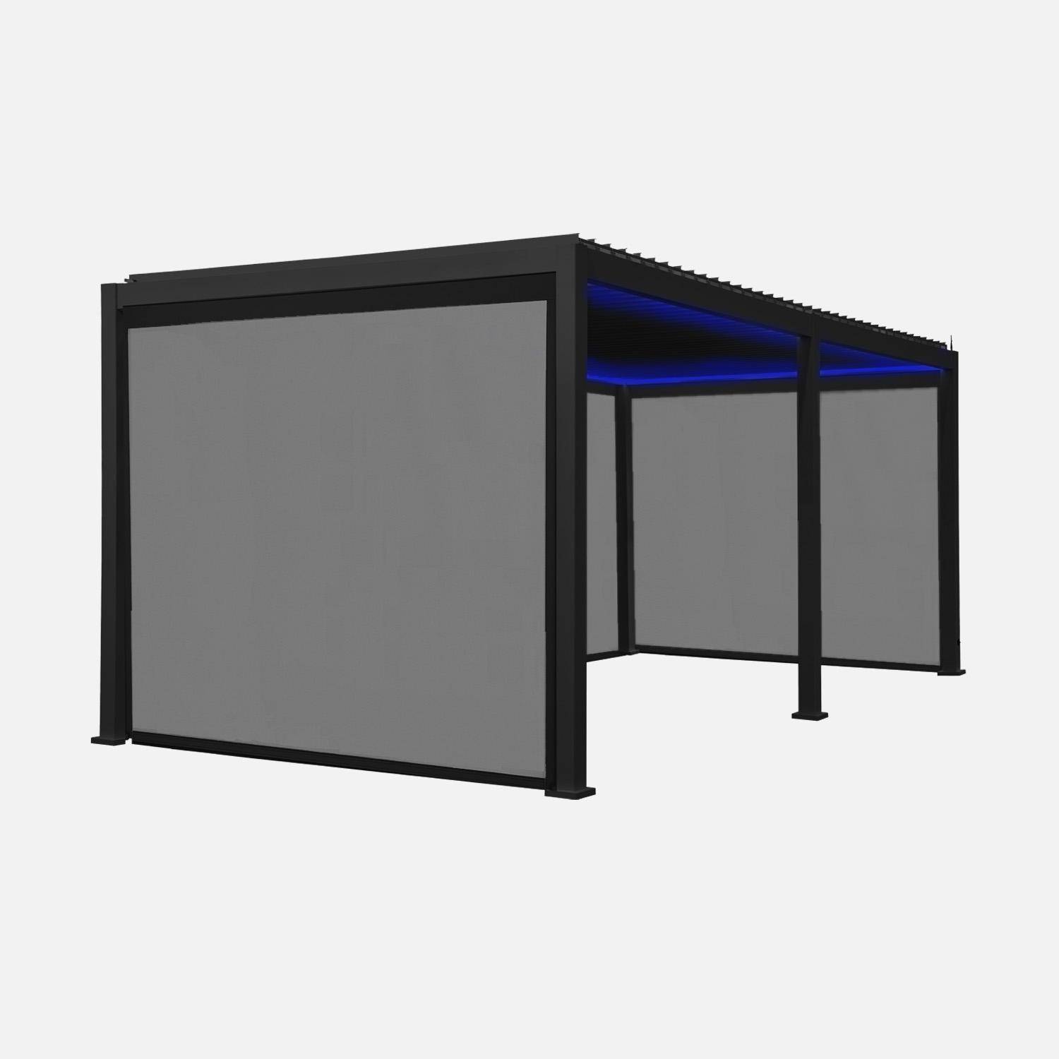 Pergola Bioclimatique électrique 3x6m, aluminium, à lames orientables avec éclairage LED + 4 stores 3m TRIOMPHE anthracite Photo1