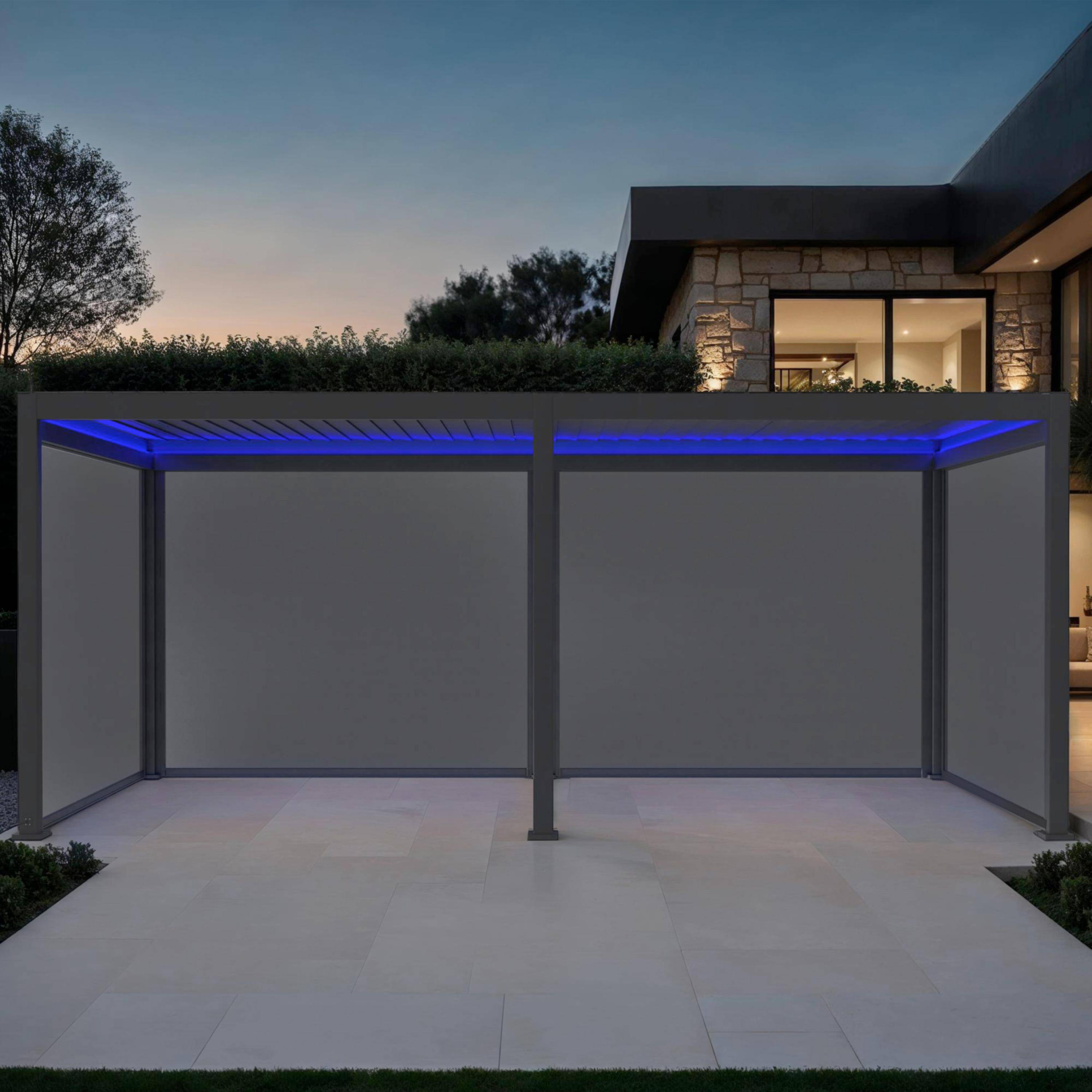 Pérgola bioclimática 3x6m eléctrica de aluminio con LED + 4 toldos de 3m, Triomphe 3x6m LED + accesorios, Antracita, 591x301x250 cm Photo1