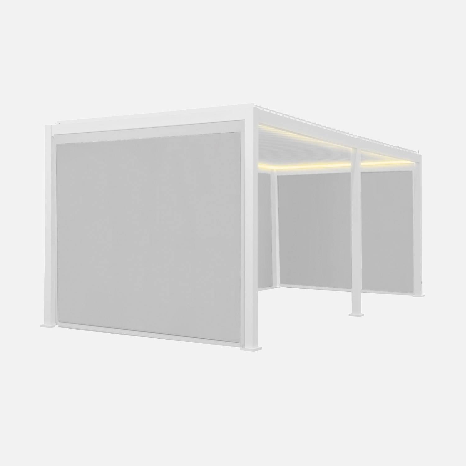 Pergola aluminium LED 3x6m + 4 stores 3m blanc