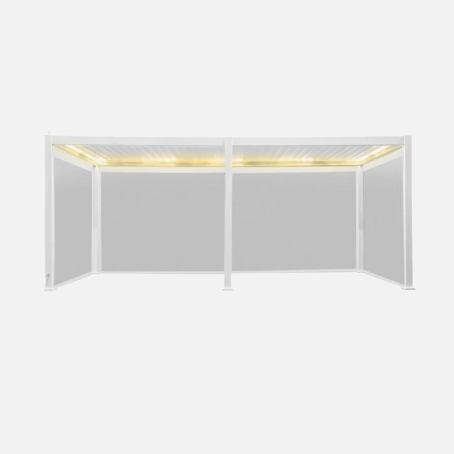 Pergola met lamellendak 3x6m, aluminium, met verstelbare lamellen en LED-verlichting + 4 zonneschermen 3m TRIOMPHE wit Photo2