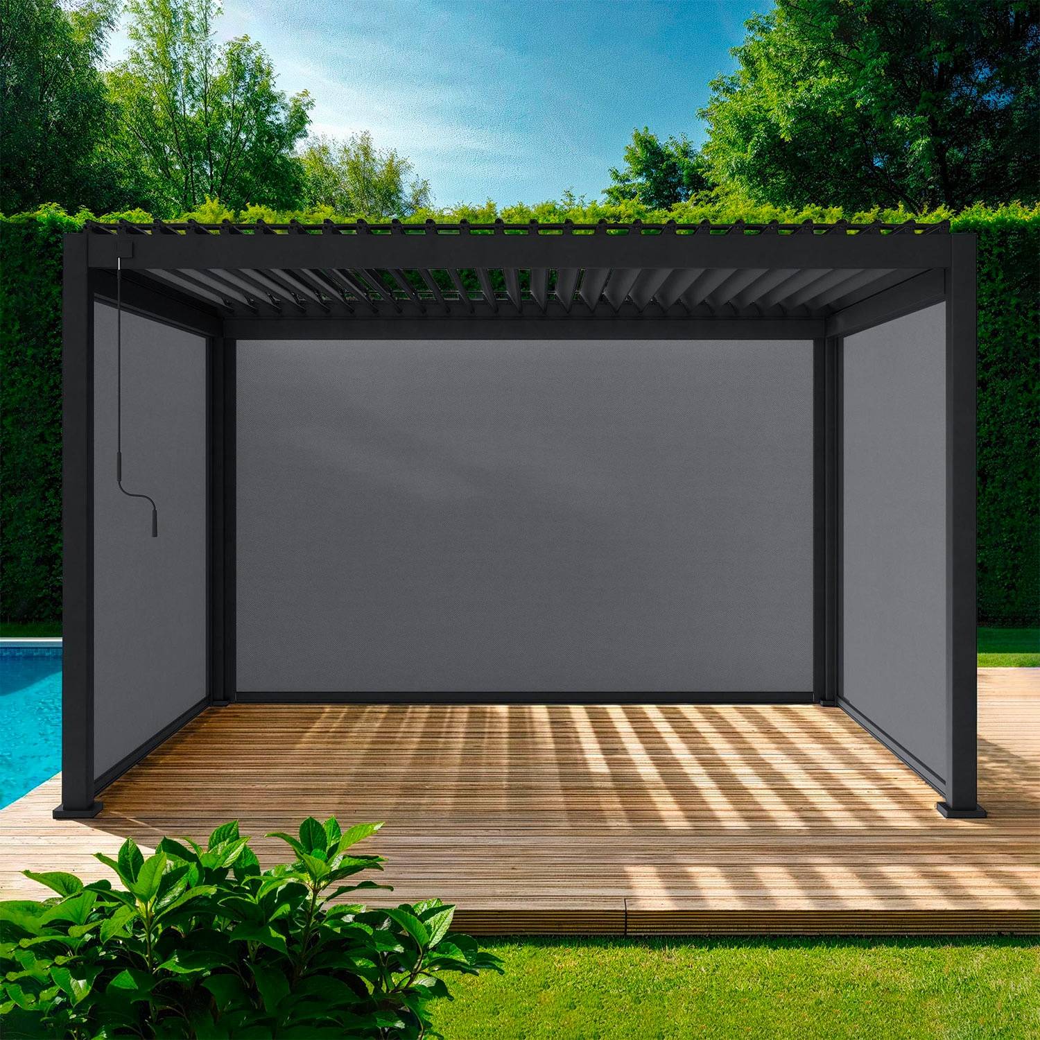 Pergola Con Tetto Retrattile 3x6 M - Gazebo Grigio Antracite, 4 Piedi