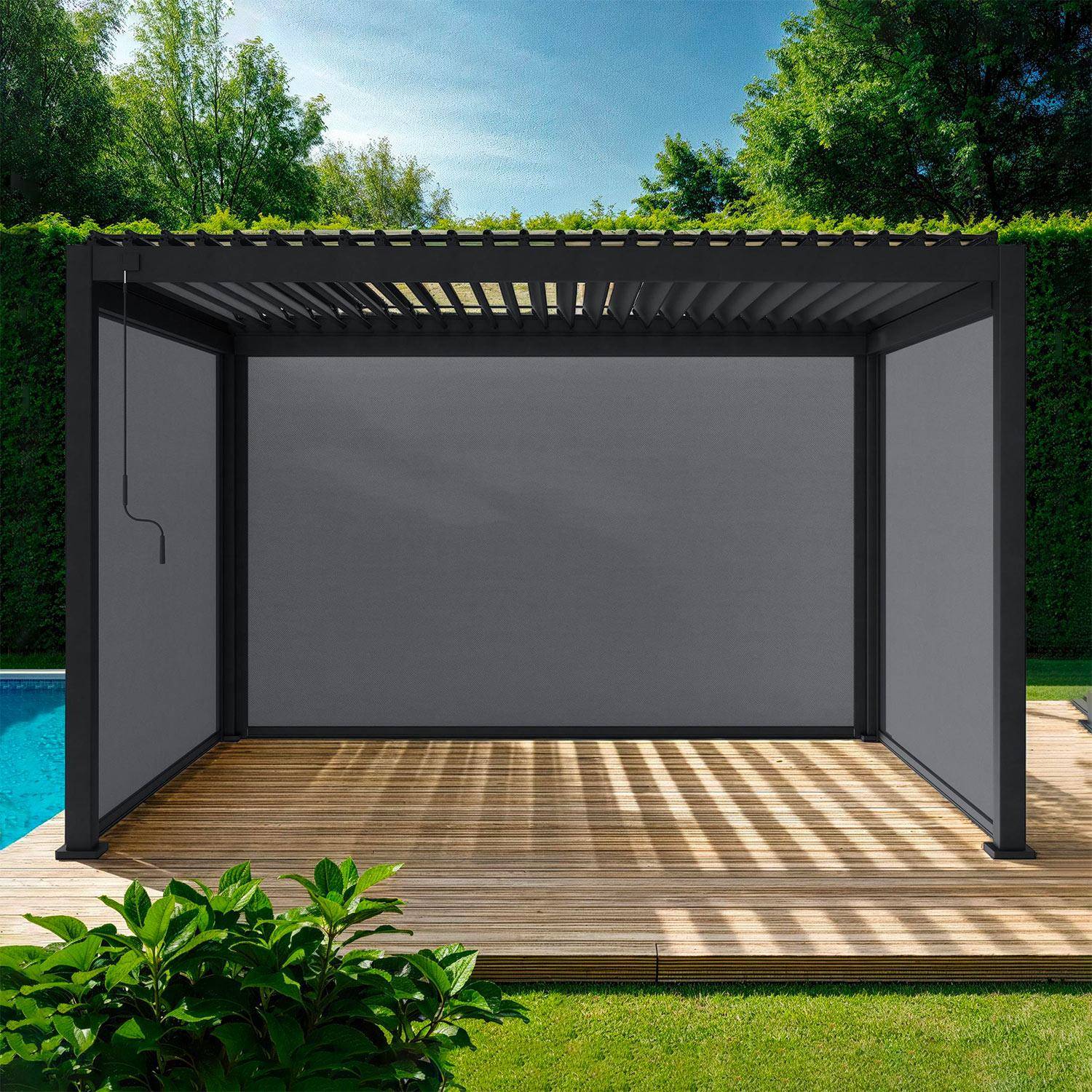 Pergola bioklimatyczna aluminiowa Triomphe, lamele regulowane 3x4m + 2 markizy 3m + 1 markiza  4m TRIOMPHE - Antracyt Photo1