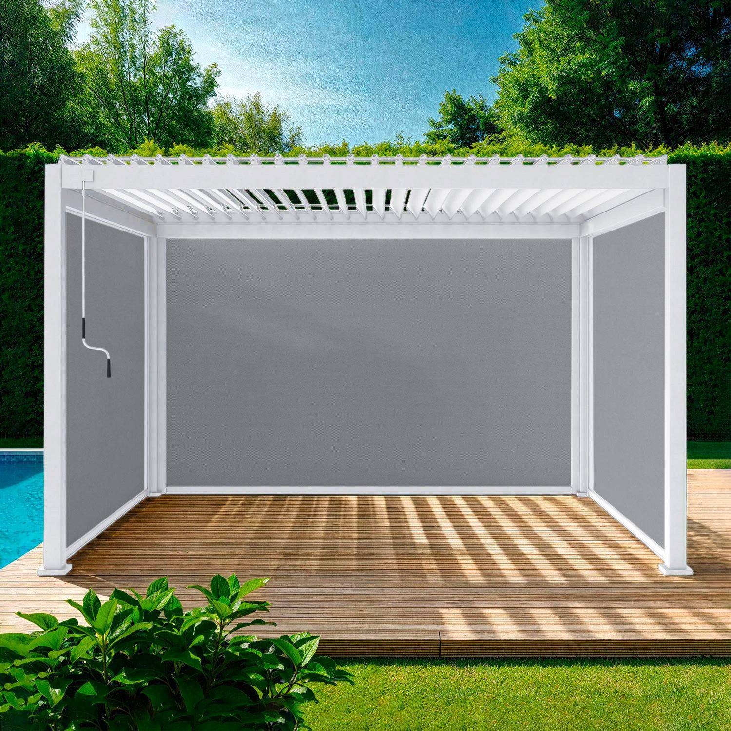 Pergola met lamellendak van aluminium, verstelbare lamellen 3x4m + 2 zonneluifels 3m + 1 zonneluifel 4m TRIOMPHE wit Photo1