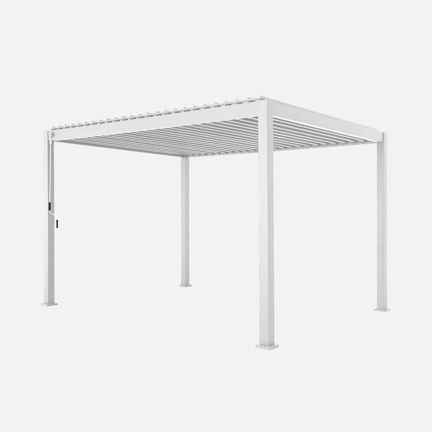 Pérgola bioclimática 3x4m de aluminio + 2 toldos de 3m + 1 toldo de 4m, Triomphe 3x4m + accesorios, Blanco, 400x300x250 cm Photo3