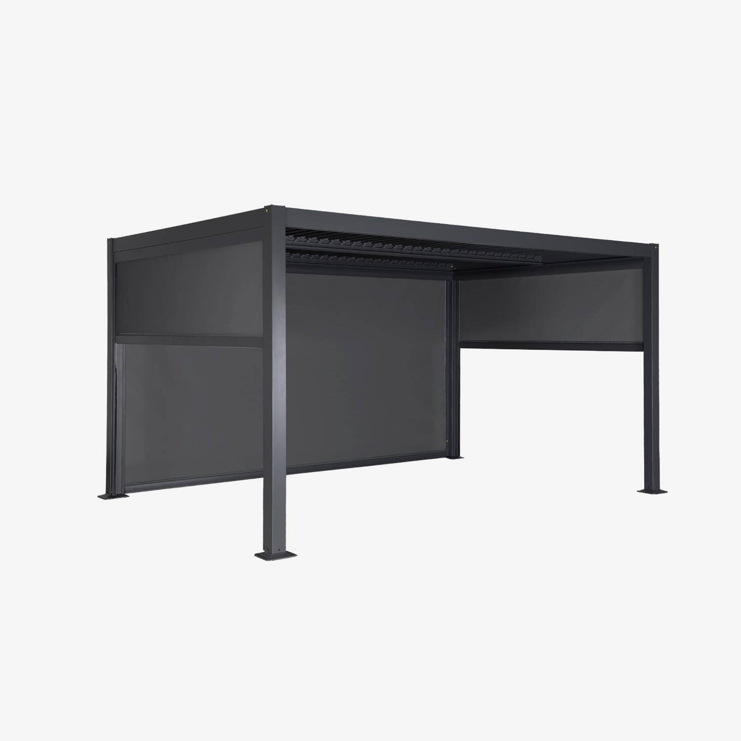 3x4m louvered aluminium pergola with 2 privacy screens 3m + privacy screen 4m, Palace + screen, Anthracite, 392x292x224 cm Photo2