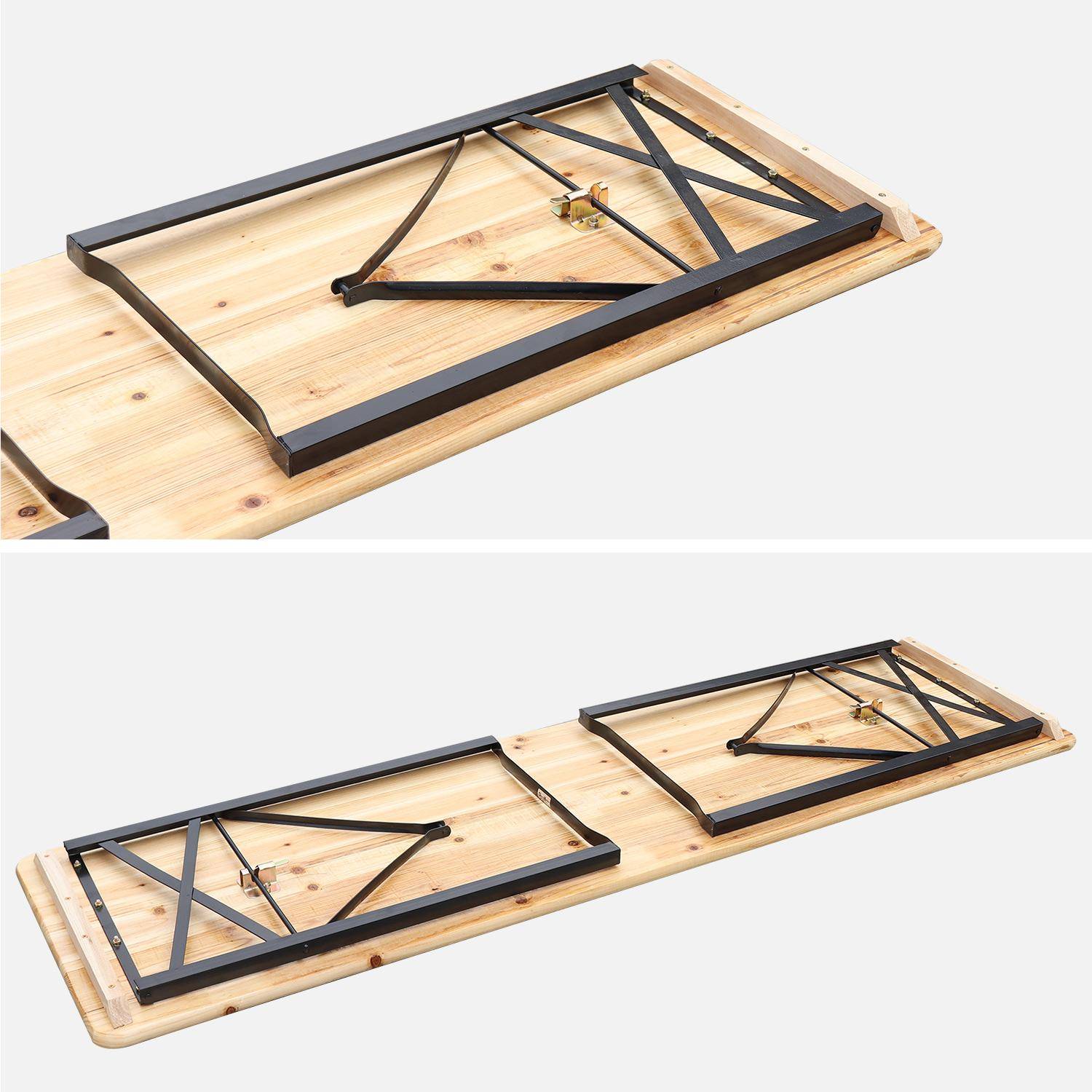 Lot de 2 tables de réception pliantes bois de sapin 2 bancs naturel Bayonne esprit brasserie 12 places,sweeek,Photo5