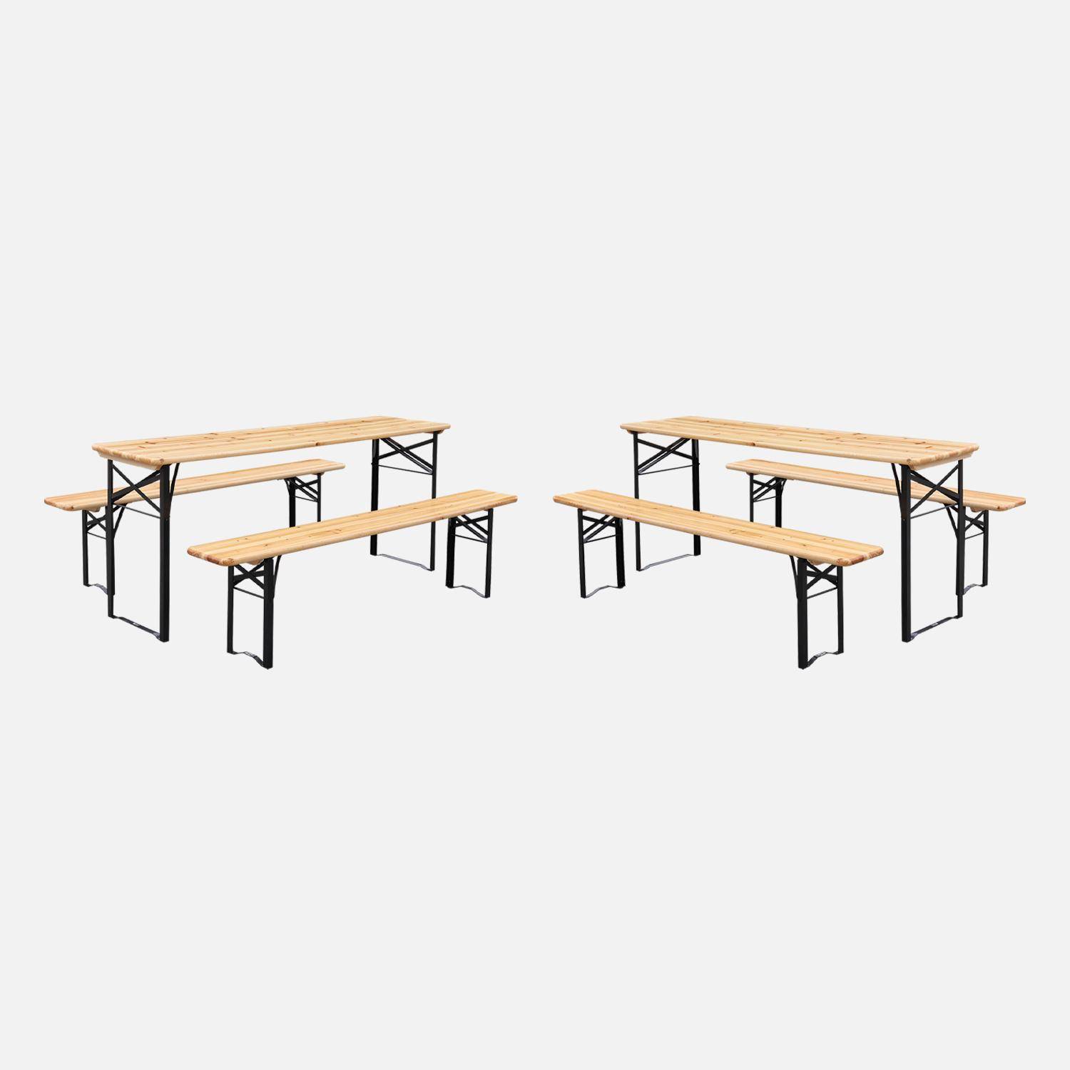 Lot de 2 tables de réception pliantes bois de sapin 2 bancs naturel Bayonne esprit brasserie 12 places,sweeek,Photo2