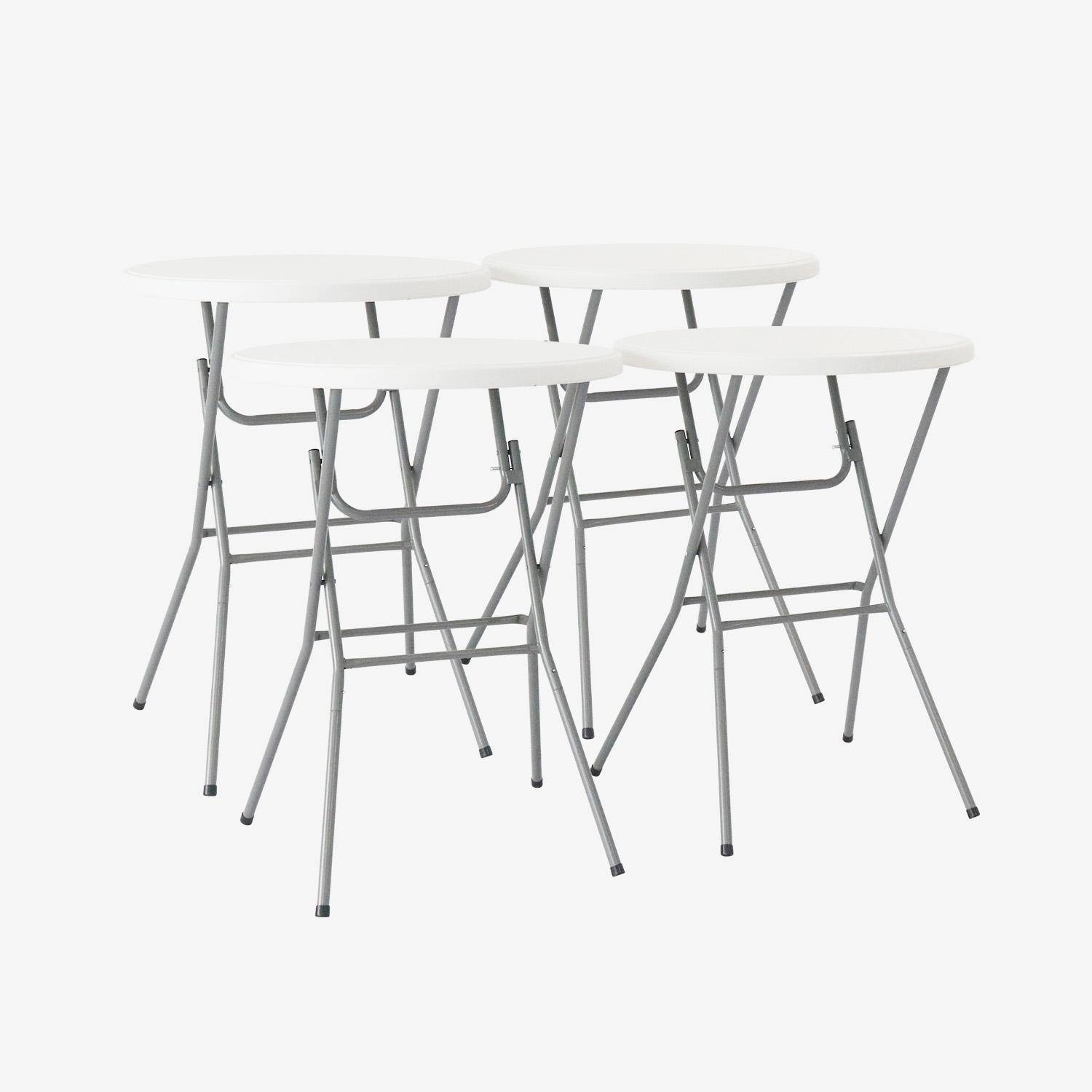Lot de 4 tables de réception, tables mange debout pliantes acier blanc Photo2