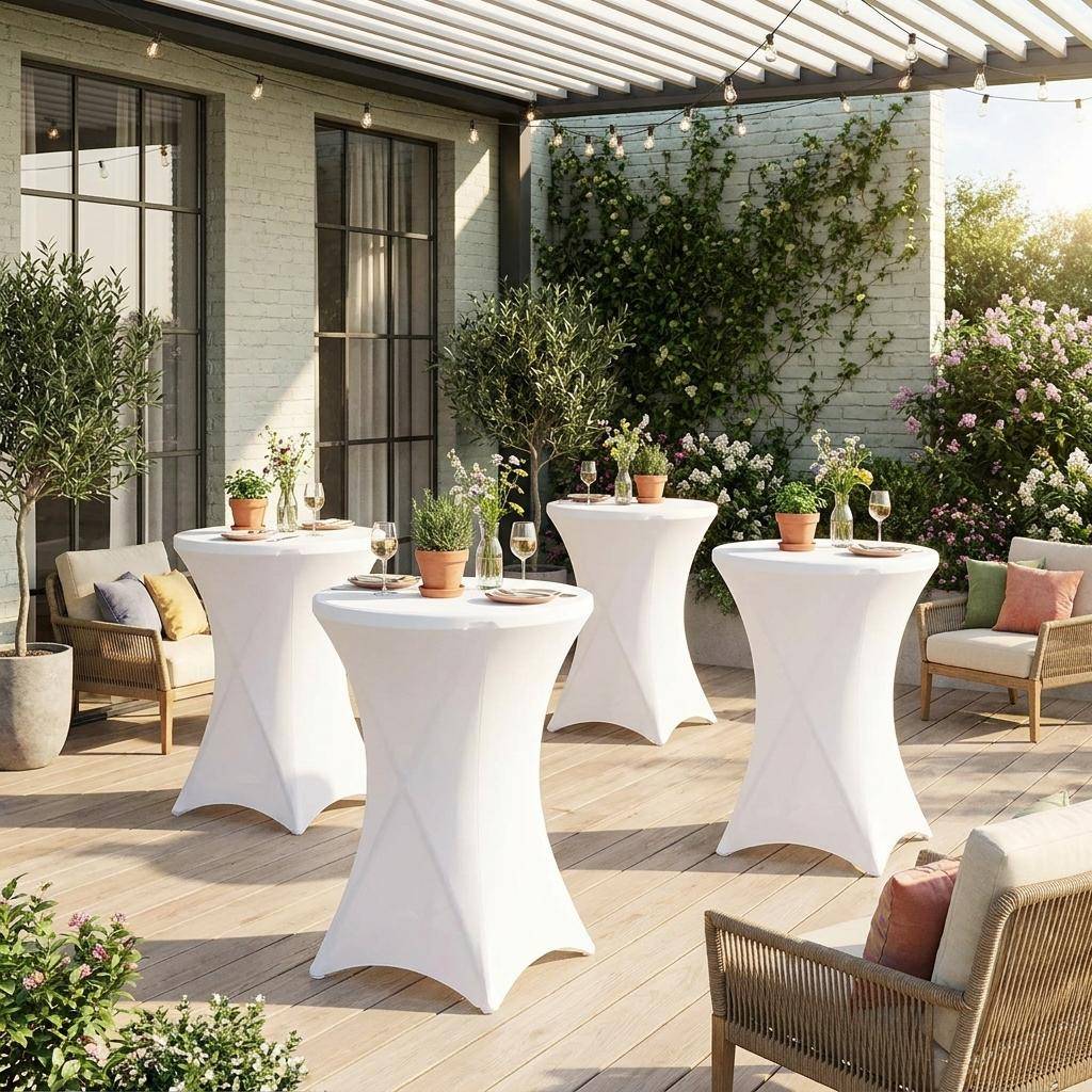 Set van 4 opvouwbare tafels van staal met beschermhoes in witte polyester, Gala Photo1